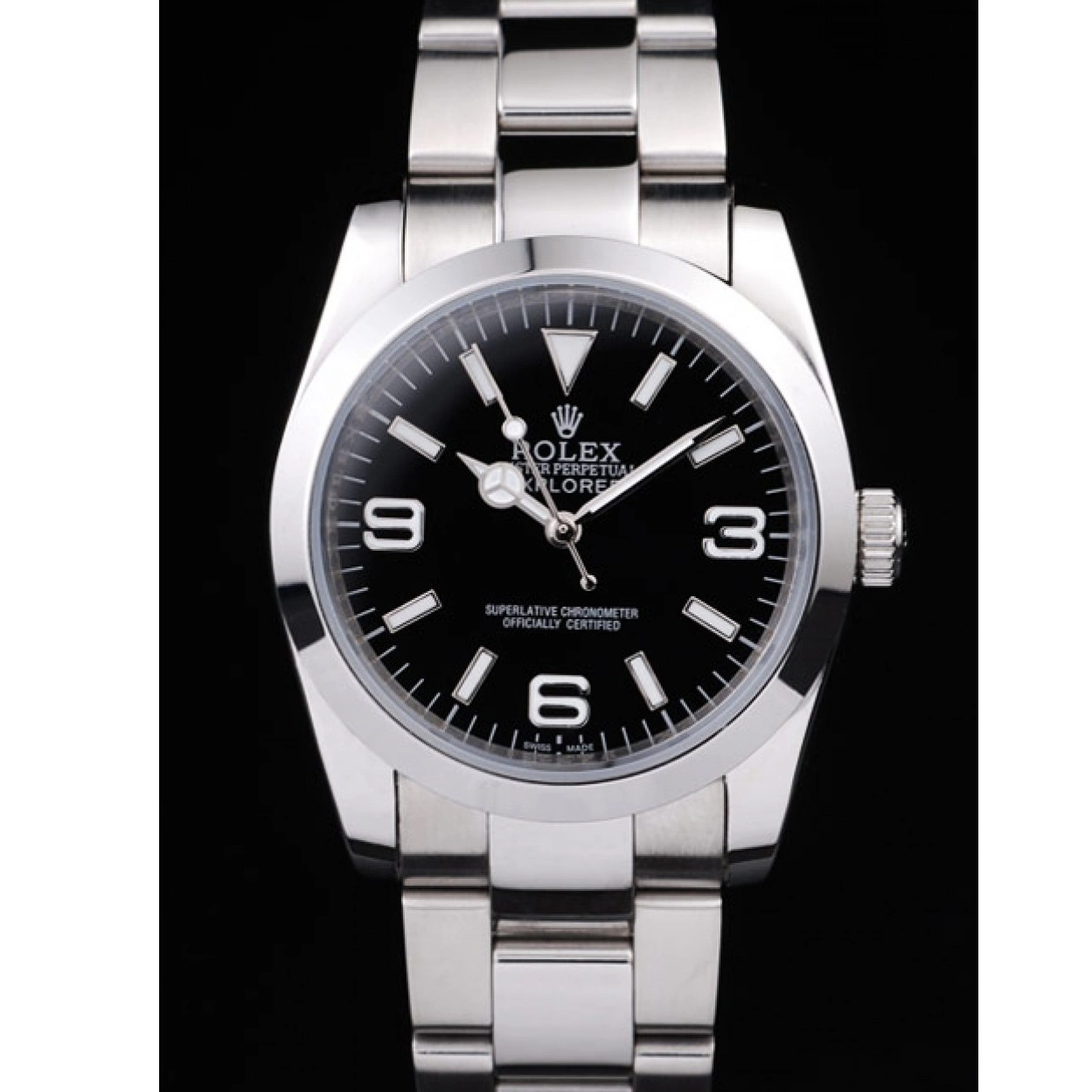 AAA Replica Watches Black Steel Dial Polished 98087 Stainless Explorer Rolex 0218