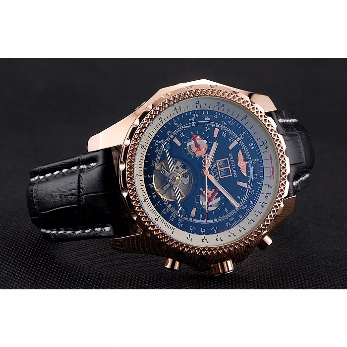 Best AAA Replica Sites Breitling For Bentley Mulliner Tourbillon Black Dial Rose Gold Case Black Leather Strap 0205