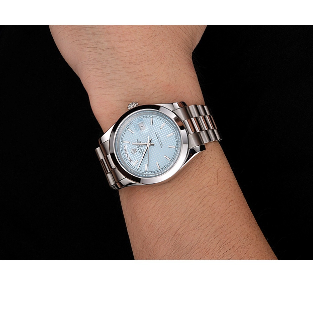 Best AAA Replica Sites Blue Dial Bracelet Rolex Stainless Steel Day Date Case And 40 Ice 0223