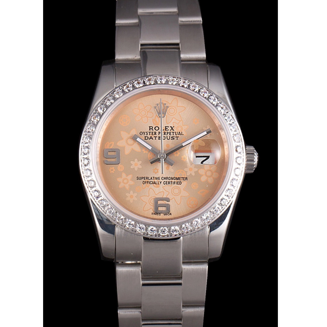 Good Copy Rolex Watches Polished Plated Datejust Orange Diamond Rolex Steel Stainless Dial Flowers 0220