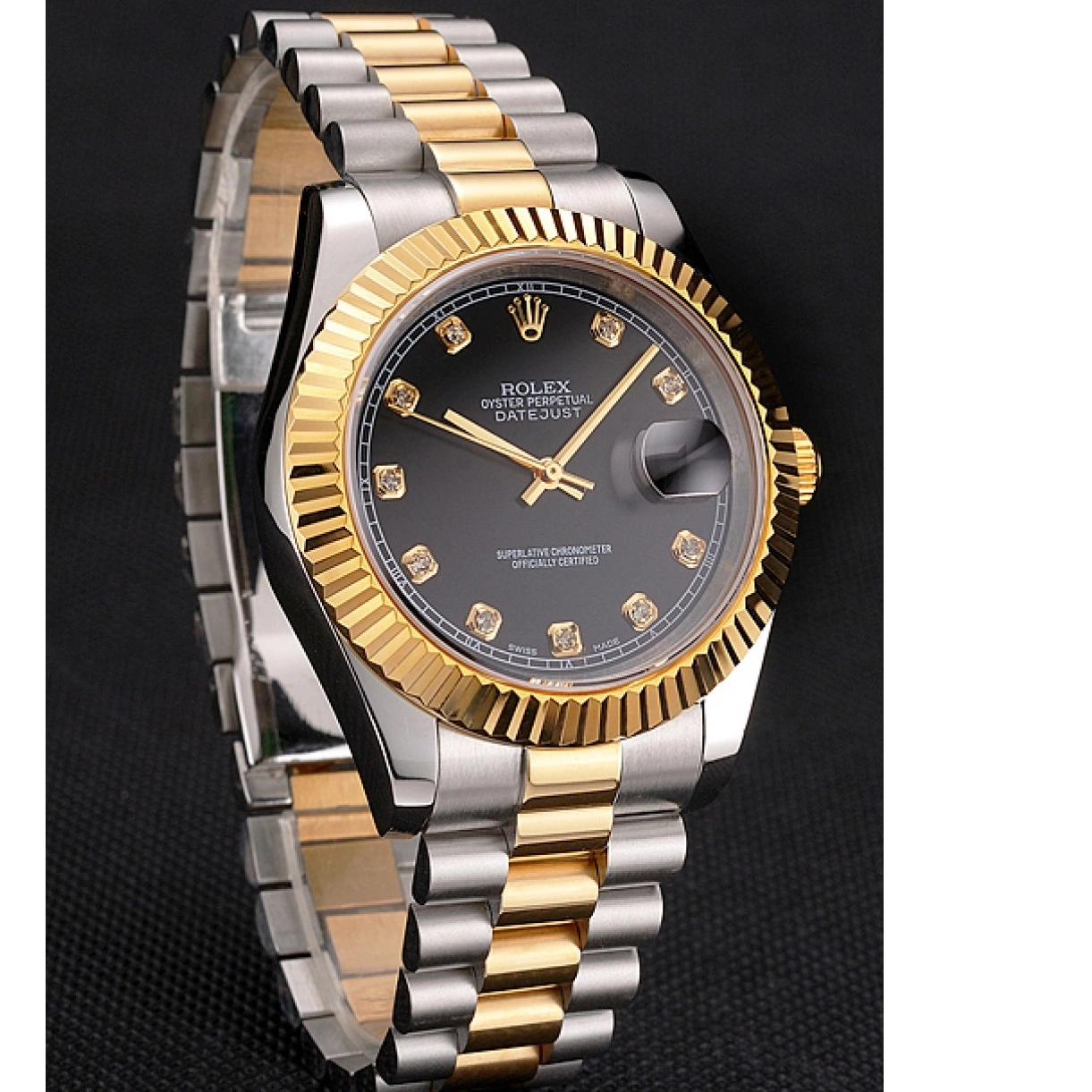 Best AAA Replica Sites Stainless Swiss Gold Steel Rolex Two Dial Bracelet Bezel Black Case Tone Datejust 0221