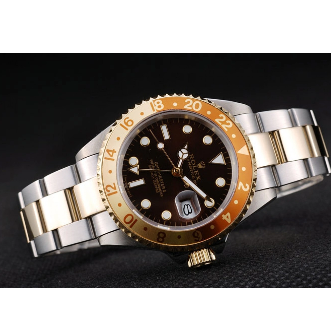 Best AAA Replica Sites Gold Ceramic Master Brown Rolex Colored Bezel Dial Watch GMT II 0208