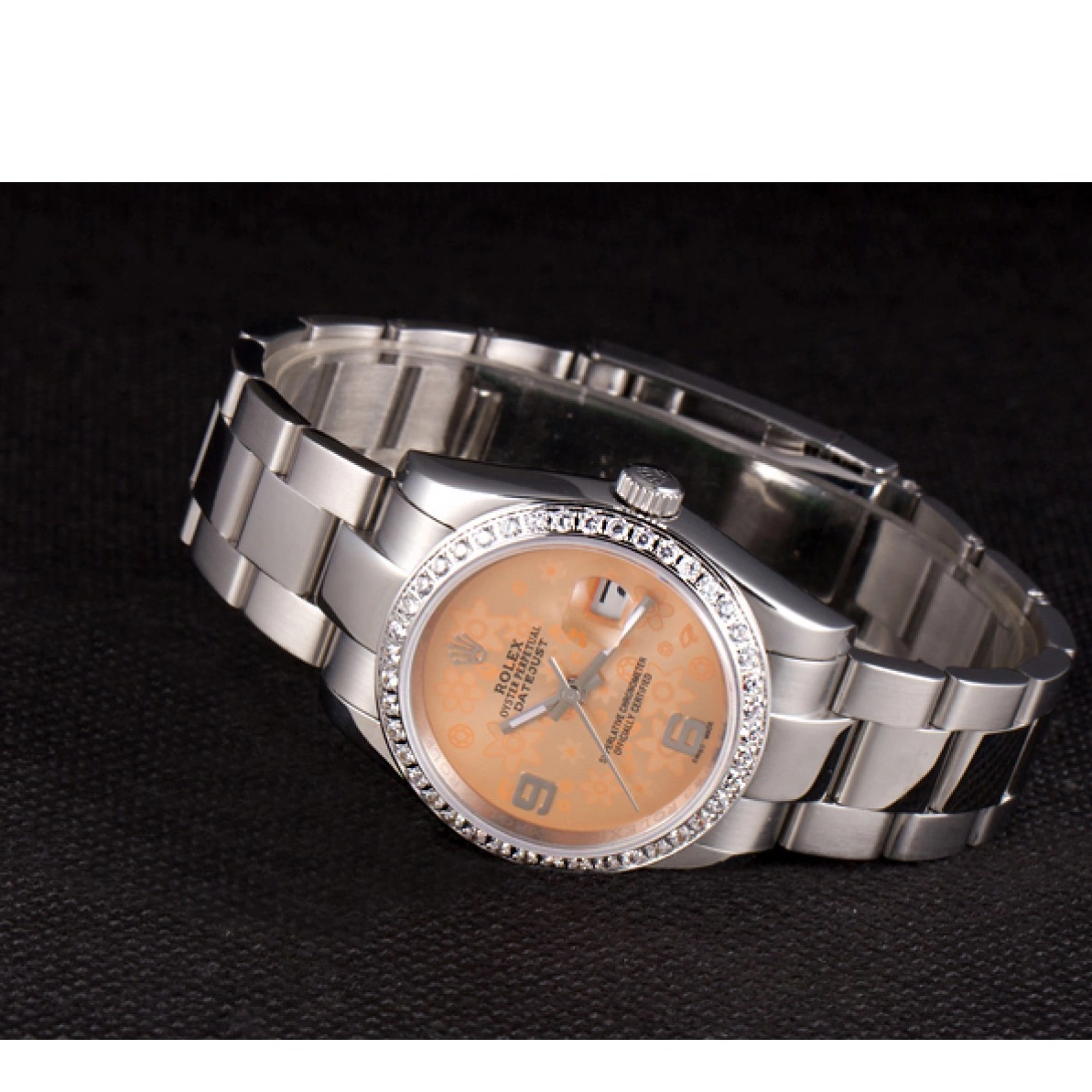 Good Copy Rolex Watches Polished Plated Datejust Orange Diamond Rolex Steel Stainless Dial Flowers 0220