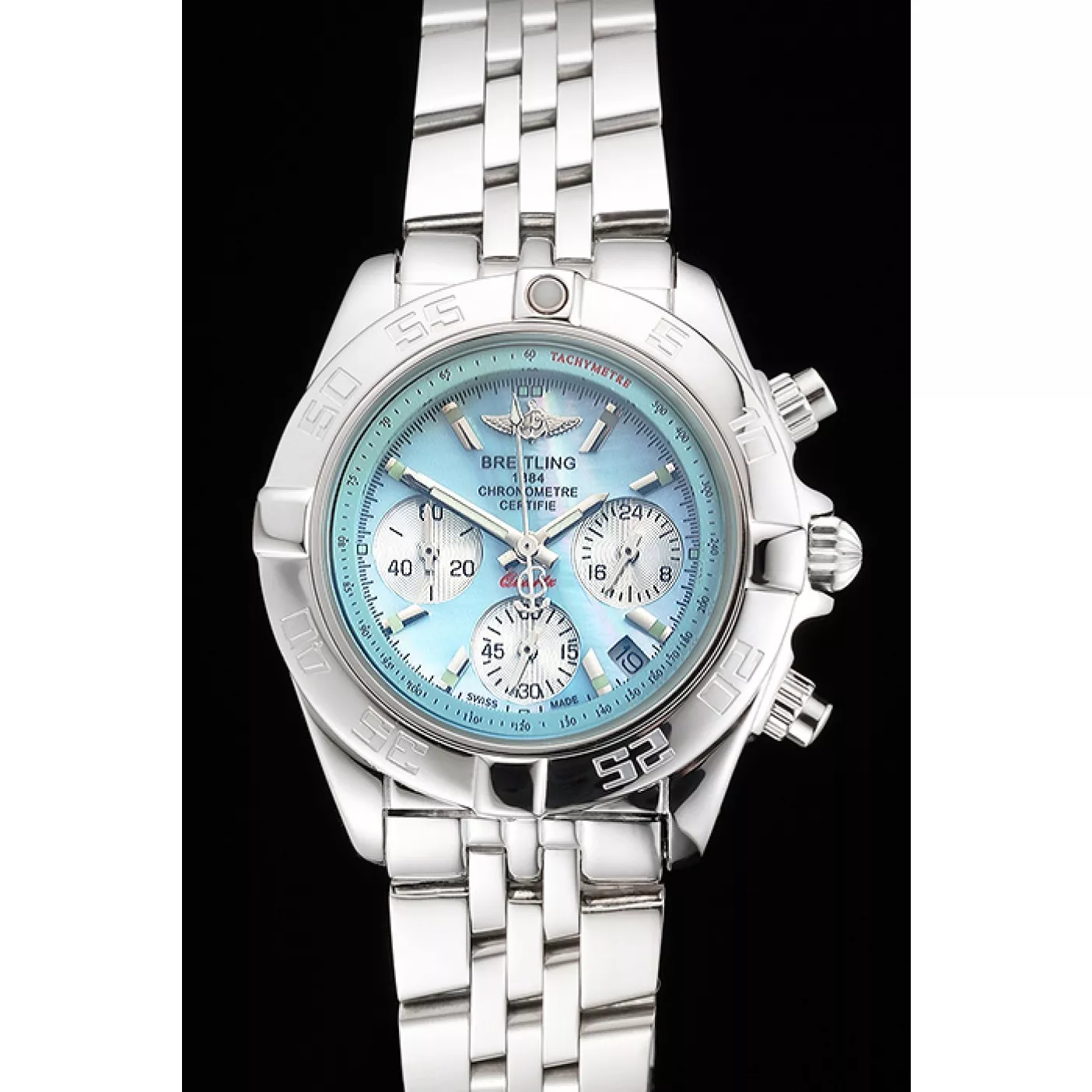 Good Copy Rolex Watches Breitling Chronomat Quartz Light Blue Dial Stainless Steel Case And Bracelet 0205