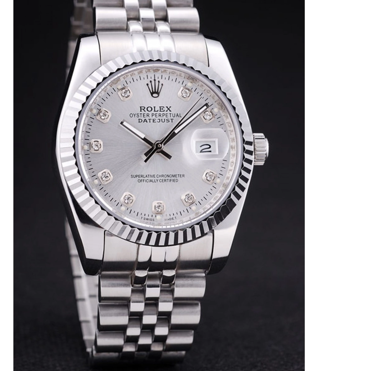 Best AAA Replica Sites Datejust Silver Bezel Rolex Dial Ribbed Diamonds 7455 0219