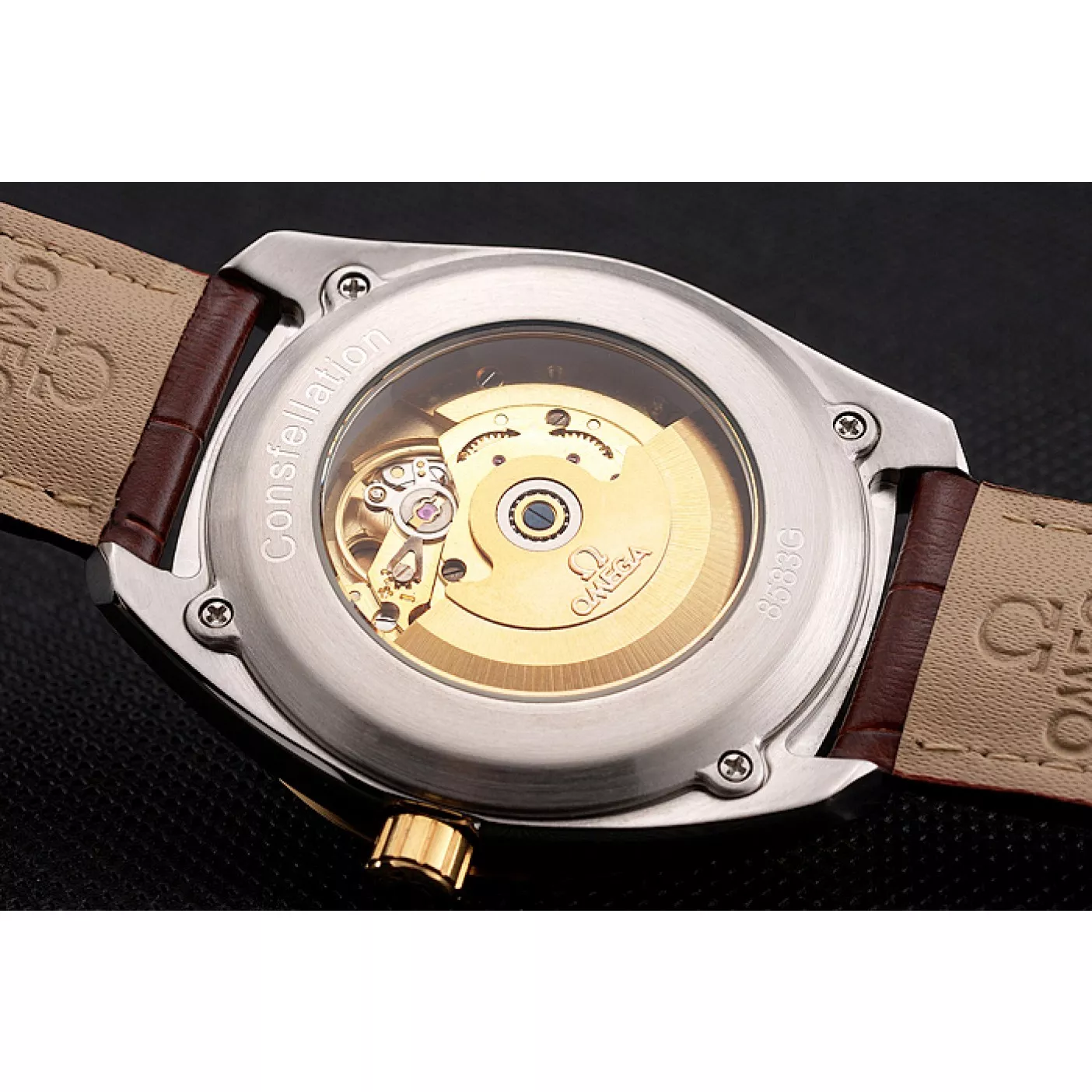 Best AAA Replica Sites Omega Globemaster Gold Dial And Bezel Stainless Steel Case Brown Leather Strap 0206