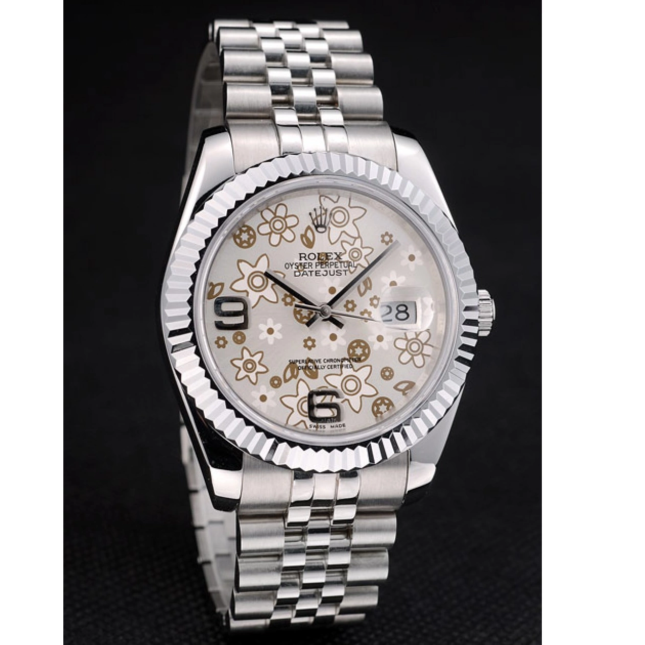 Best AAA Replica Sites Rolex 41983 DateJust Dial Ribbed Silver Bezel Flower Stainless Steel 0212