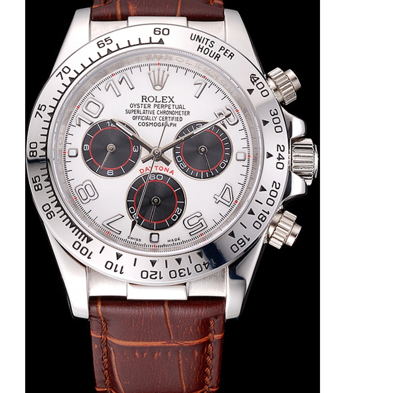 Good Copy Rolex Watches Leather Brown White Strap Daytona Rolex Case Steel Dial Stainless 0222