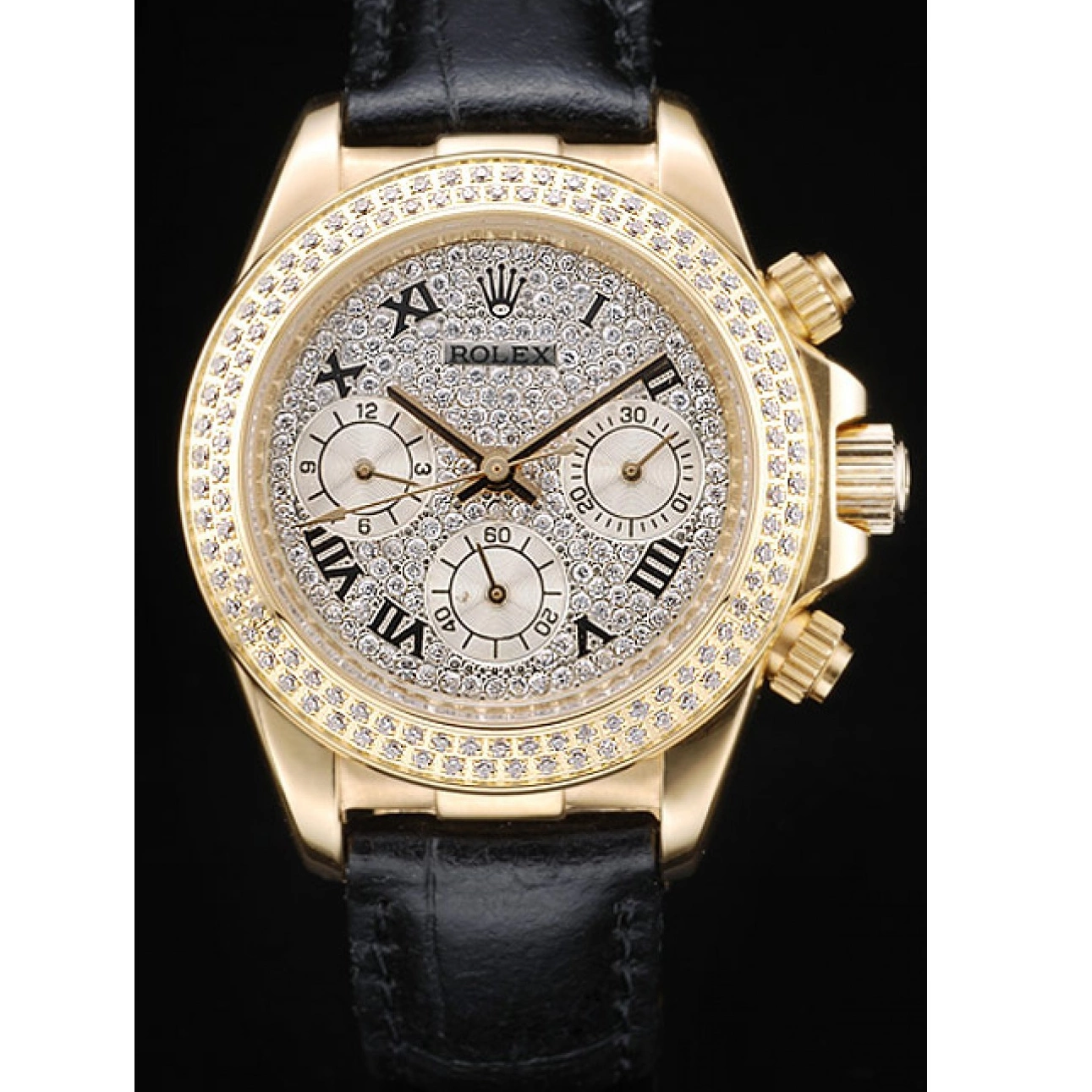 Best AAA Replica Sites Lady Case Rolex Bezel 98238 Crystal Daytona Studded Crystal Gold Dial Studded 0220