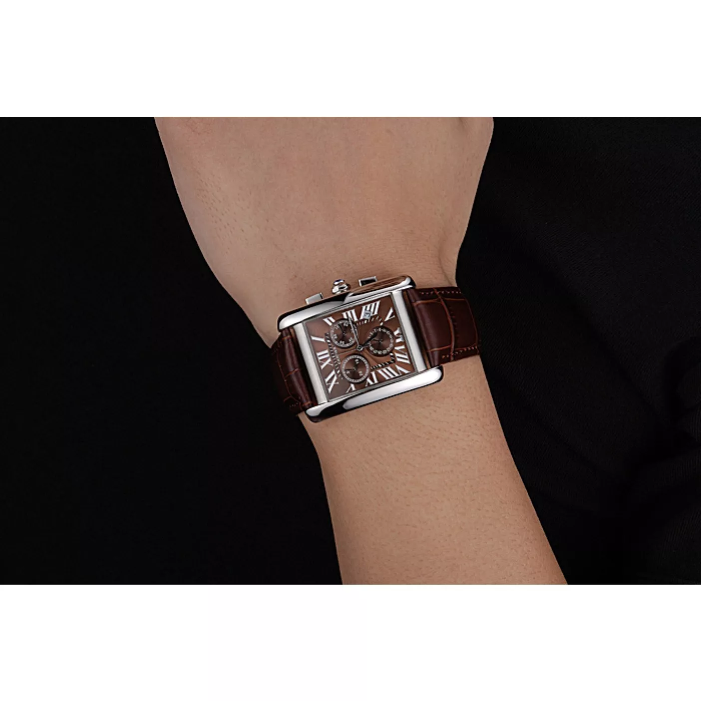 Best AAA Replica Sites Cartier Tank MC Brown Dial Stainless Steel Case Brown Leather Bracelet 622692 0202