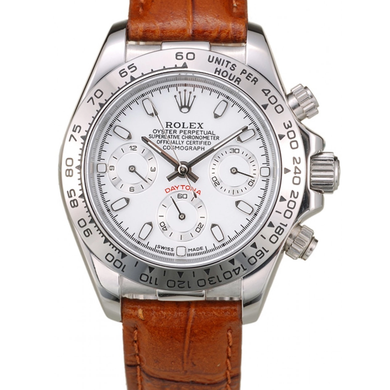 Best AAA Replica Sites Rolex Case Brown Stainless Tachymeter White Leather Steel Lady Strap Dial Daytona 0222