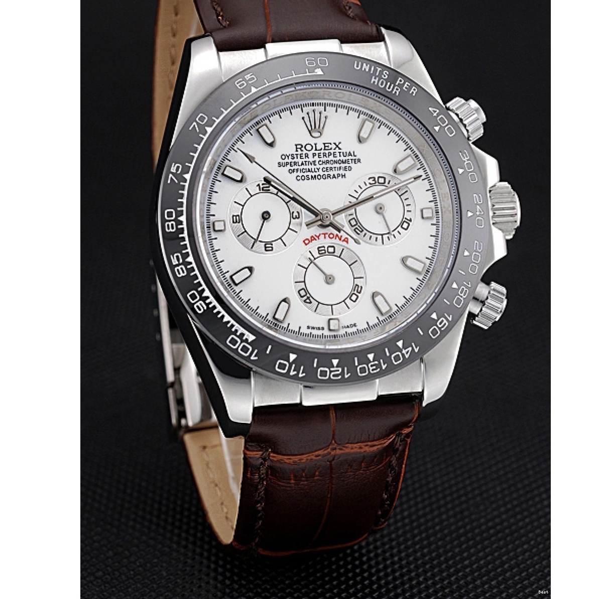 Good Copy Rolex Watches Daytona Cosmograph Brown Rolex Leather Steel Case White Bracelet Stainless Dial 622631 0213