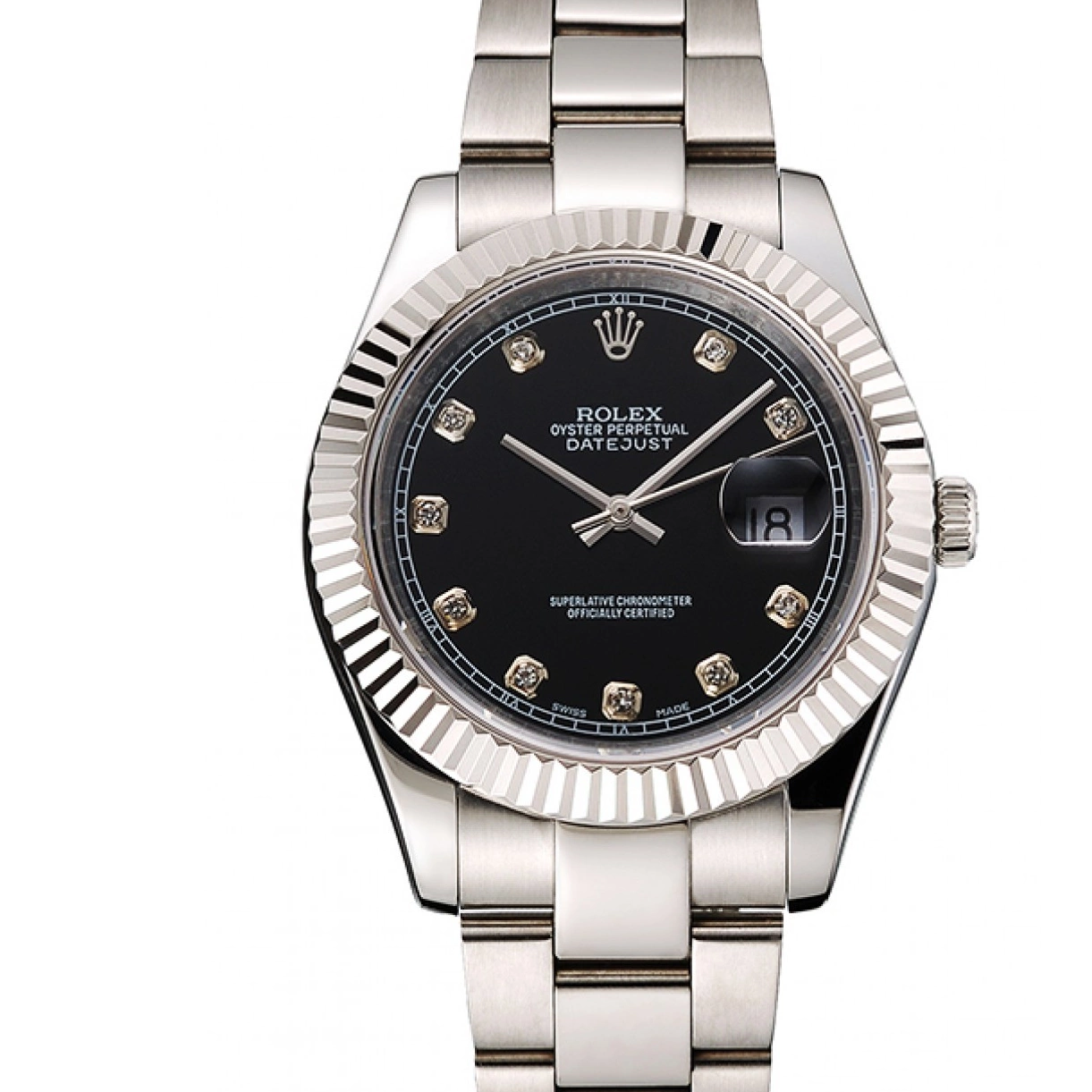 Good Copy Rolex Watches Rolex Swiss Dimond Hour And Marks Case Stainless Datejust Bracelet Steel Dial Black 0220