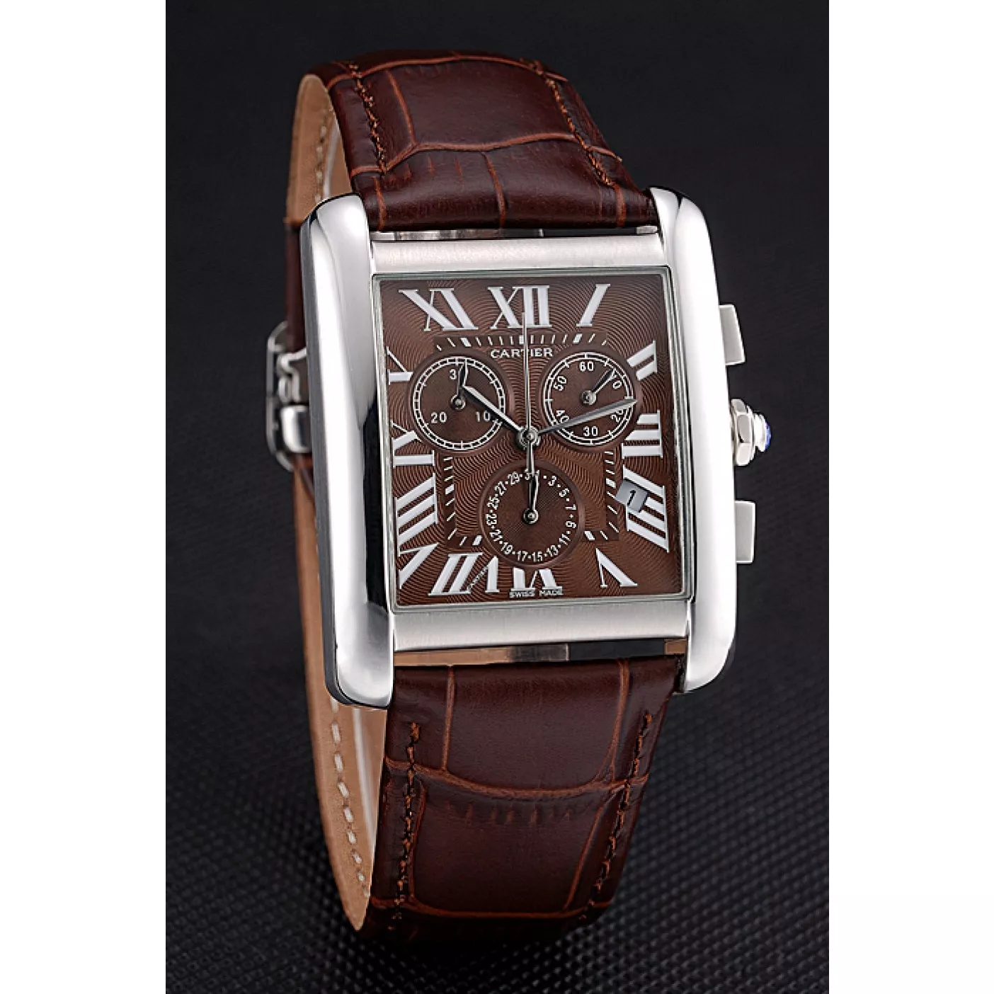 Best AAA Replica Sites Cartier Tank MC Brown Dial Stainless Steel Case Brown Leather Bracelet 622692 0202