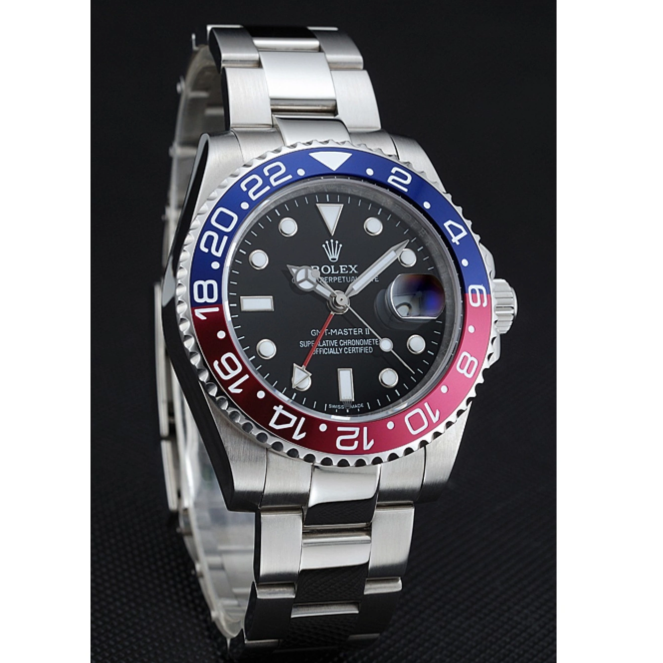 Best AAA Replica Sites Master Rolex Red Rose Dial Black Bezel II Blue Watch GMT 0218