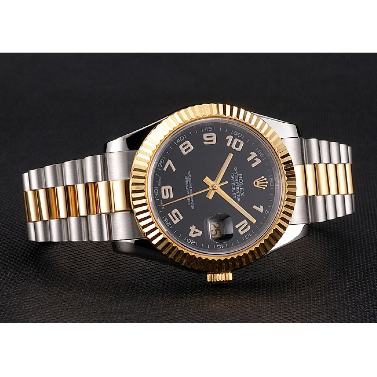 Good Copy Rolex Watches Case Stainless Black Gold Datejust Bracelet Dial Swiss Steel Bezel Rolex Tone Two 0210