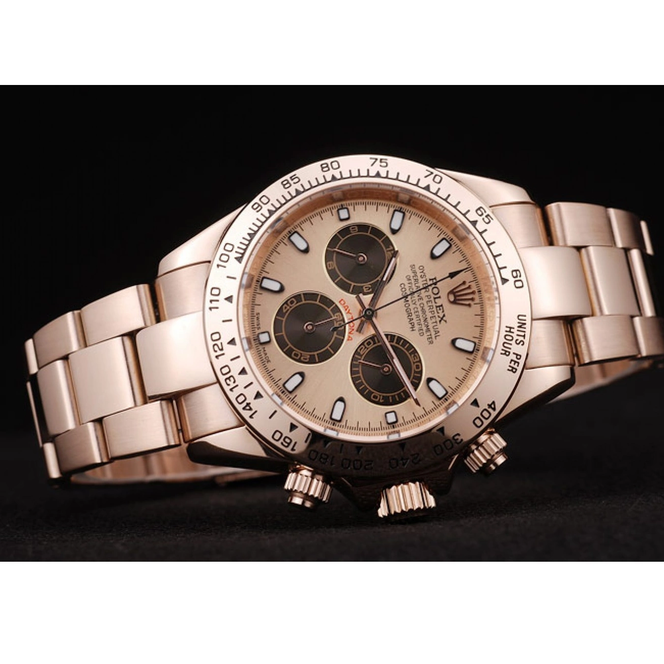 AAA Replica Watches Steel Plated Daytona Gold Bezel Gold Rolex Rose Stainless Dial Rose 0224