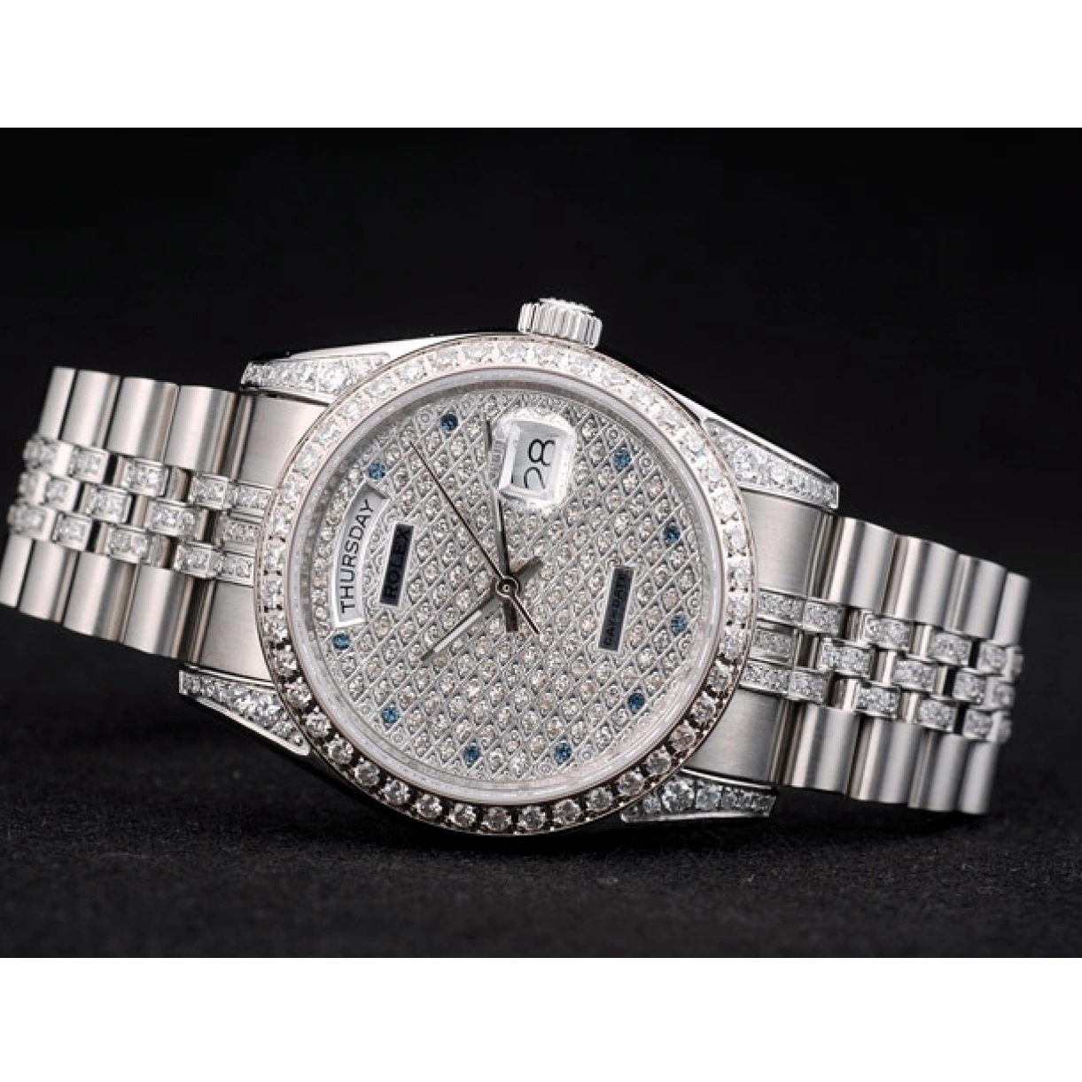 Good Copy Rolex Watches Diamond 41985 Plated Plated Stainless Steel Bracelet Dial DayDate Diamond Rolex 0219