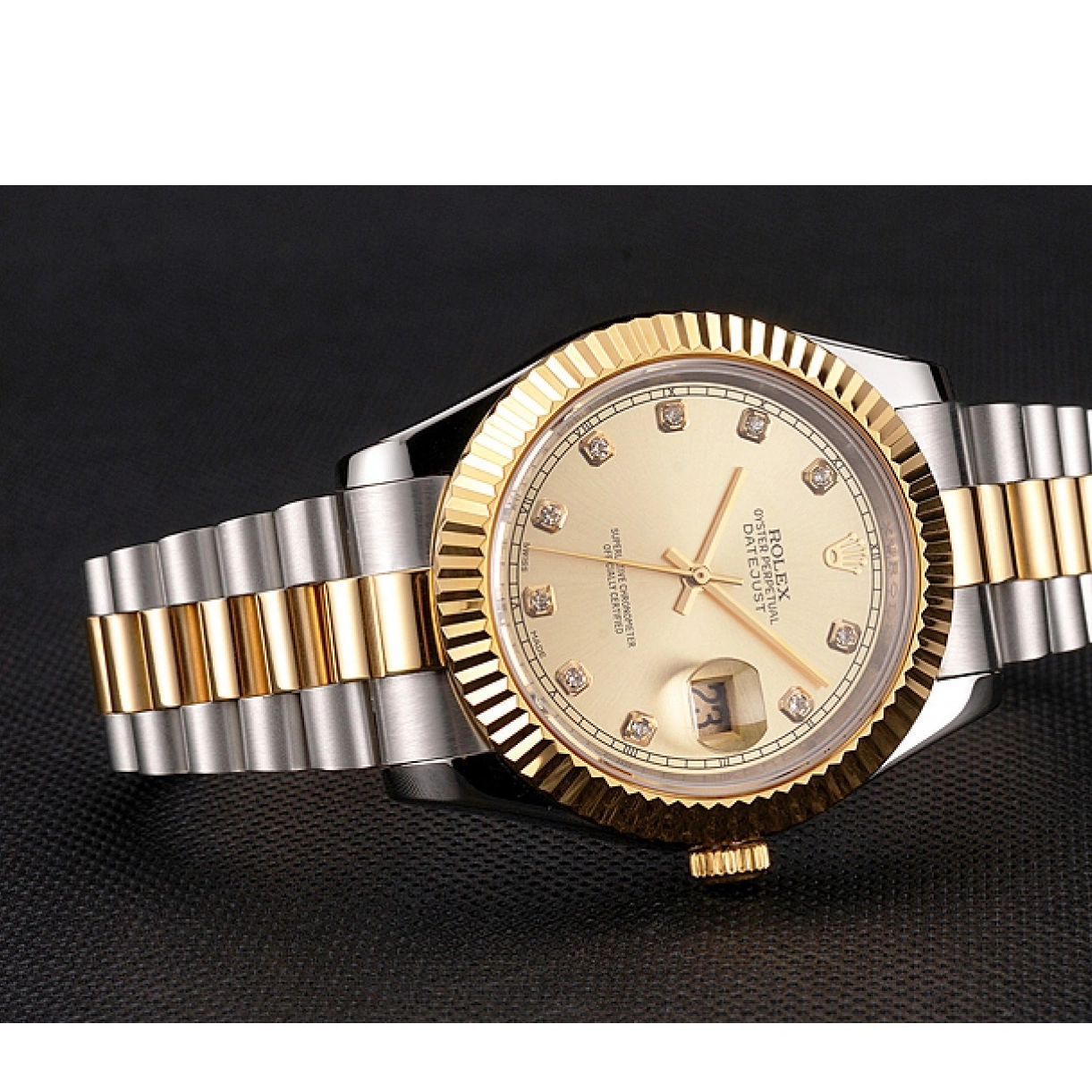 AAA Replica Watches Datejust Swiss Tone Bracelet Gold Dial Case Two Stainless Rolex Steel And Bezel 0219