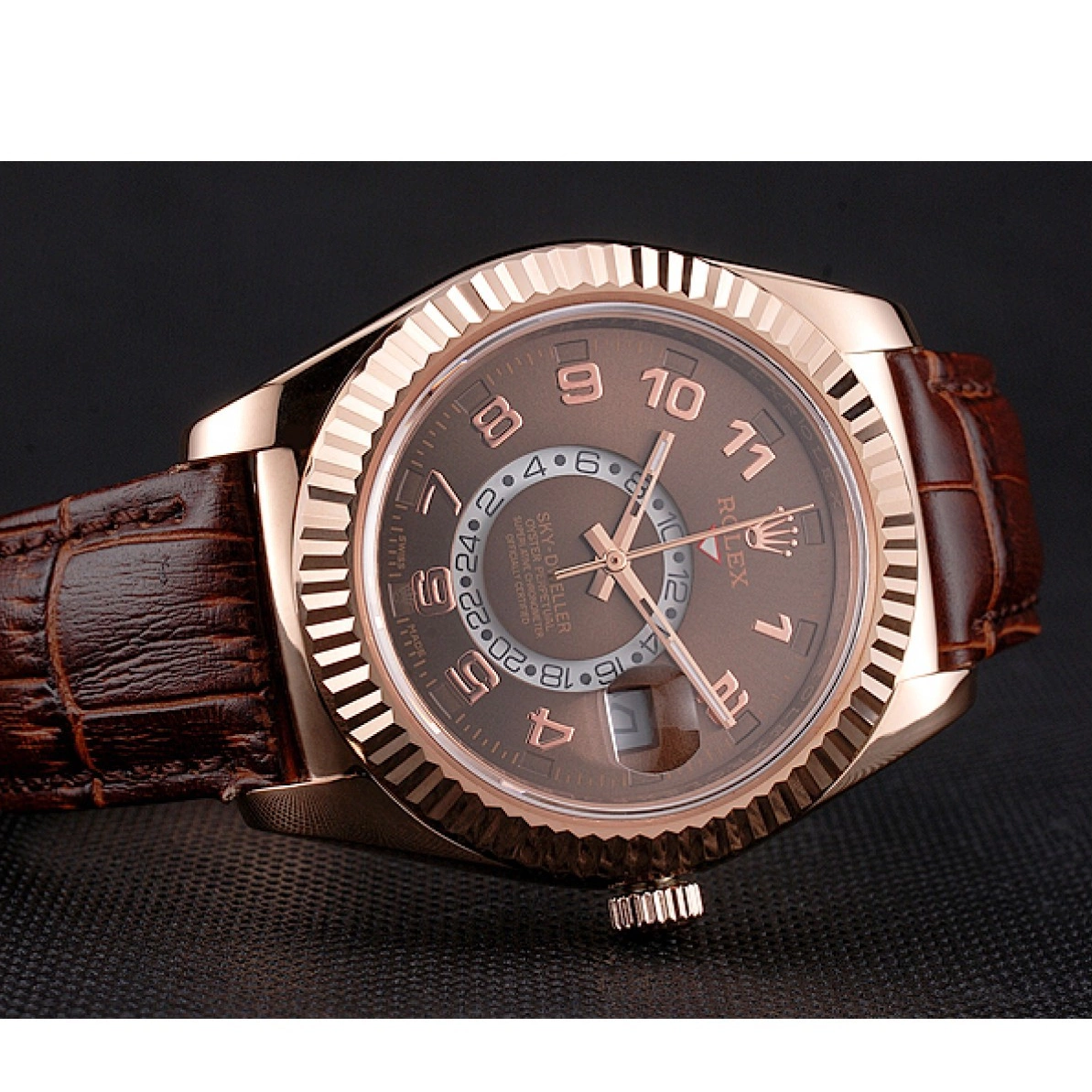 Good Copy Rolex Watches Brown Brown Case Gold Rolex Dweller Dial Leather Sky Rose Strap 0210