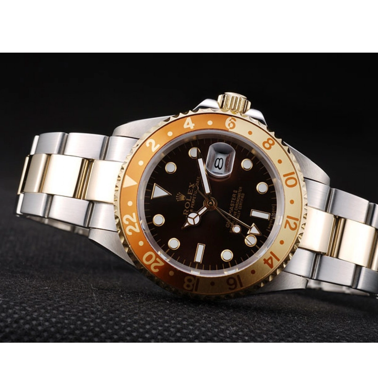 Best AAA Replica Sites Gold Ceramic Master Brown Rolex Colored Bezel Dial Watch GMT II 0208