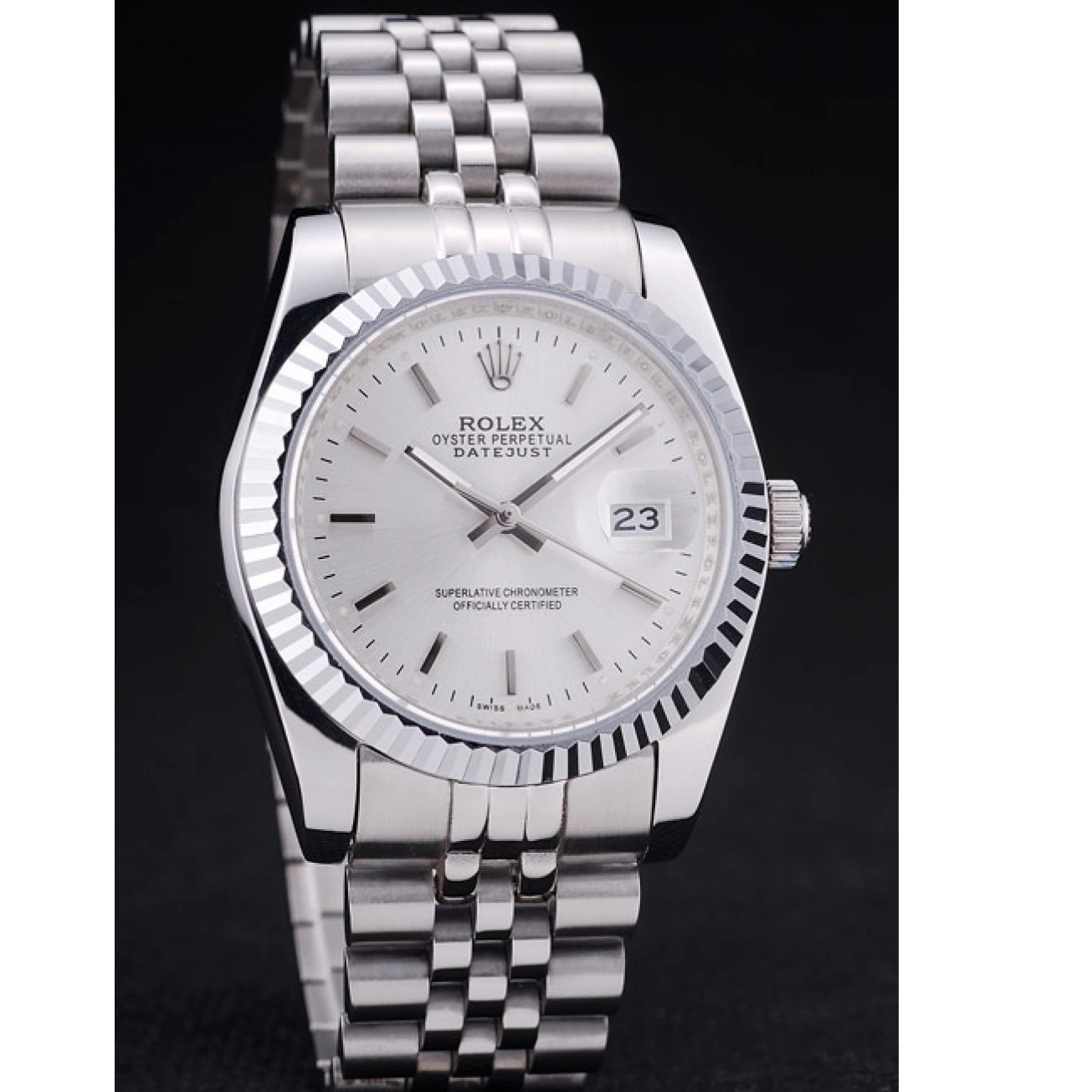 Best AAA Replica Sites Rolex Ribbed 7457 Dial Datejust Bezel Silver 0218