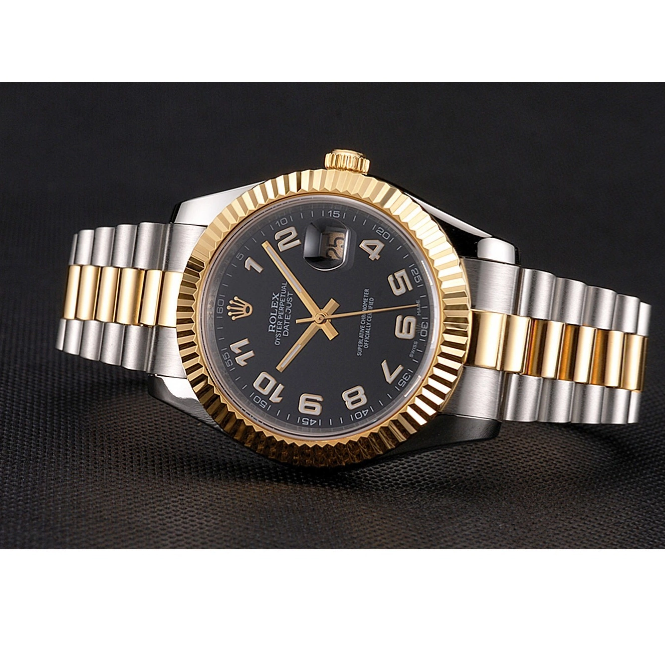 Good Copy Rolex Watches Case Stainless Black Gold Datejust Bracelet Dial Swiss Steel Bezel Rolex Tone Two 0210