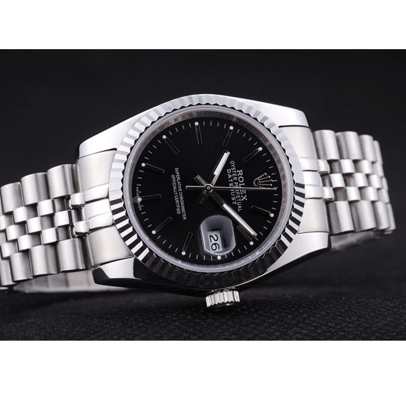 AAA Replica Watches Bezel Black Diamonds Ribbed 7456 Datejust Dial Rolex 0210