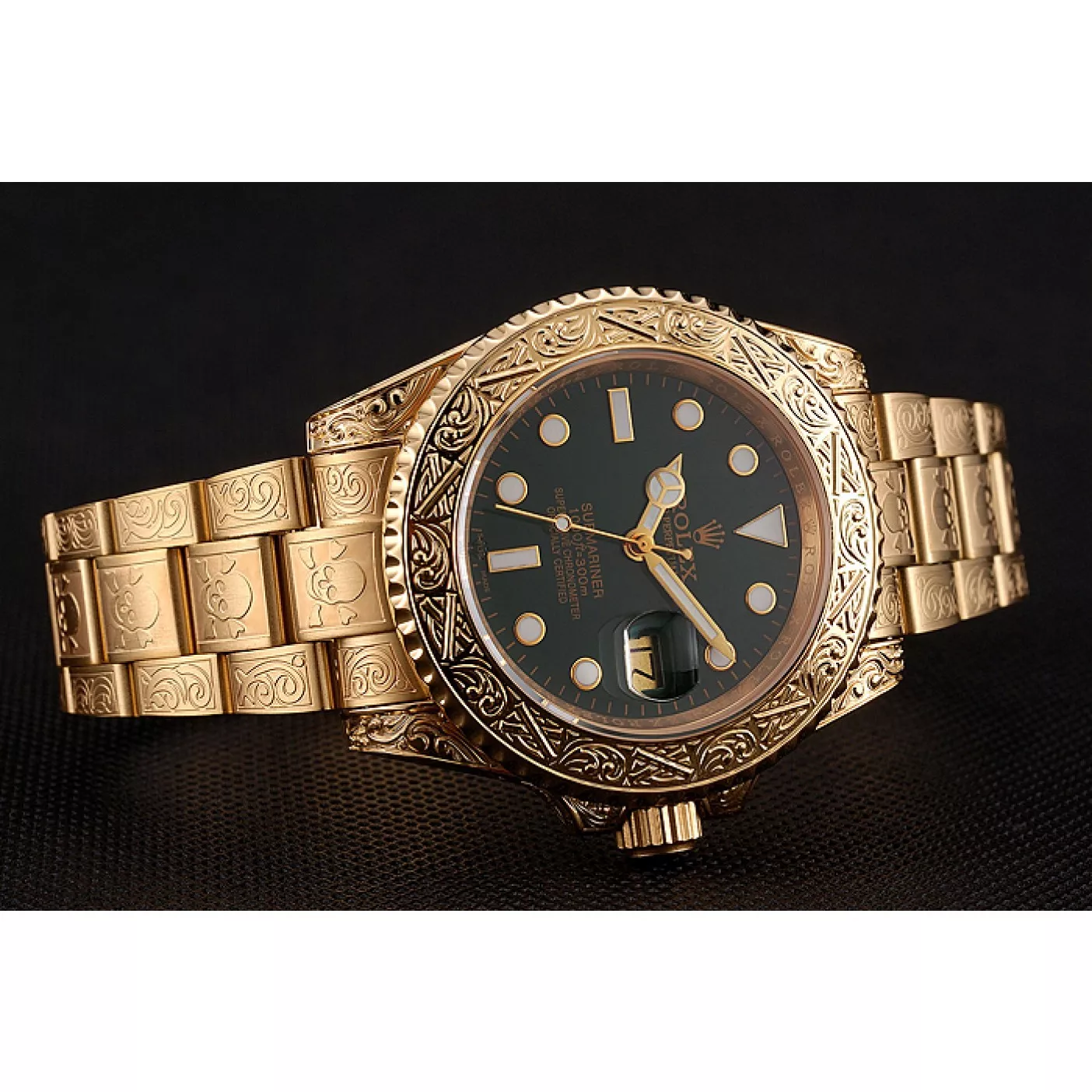 AAA Replica Watches Swiss Rolex Submariner Skull Limited Edition Green Dial Gold Case And Bracelet 1454088 0203