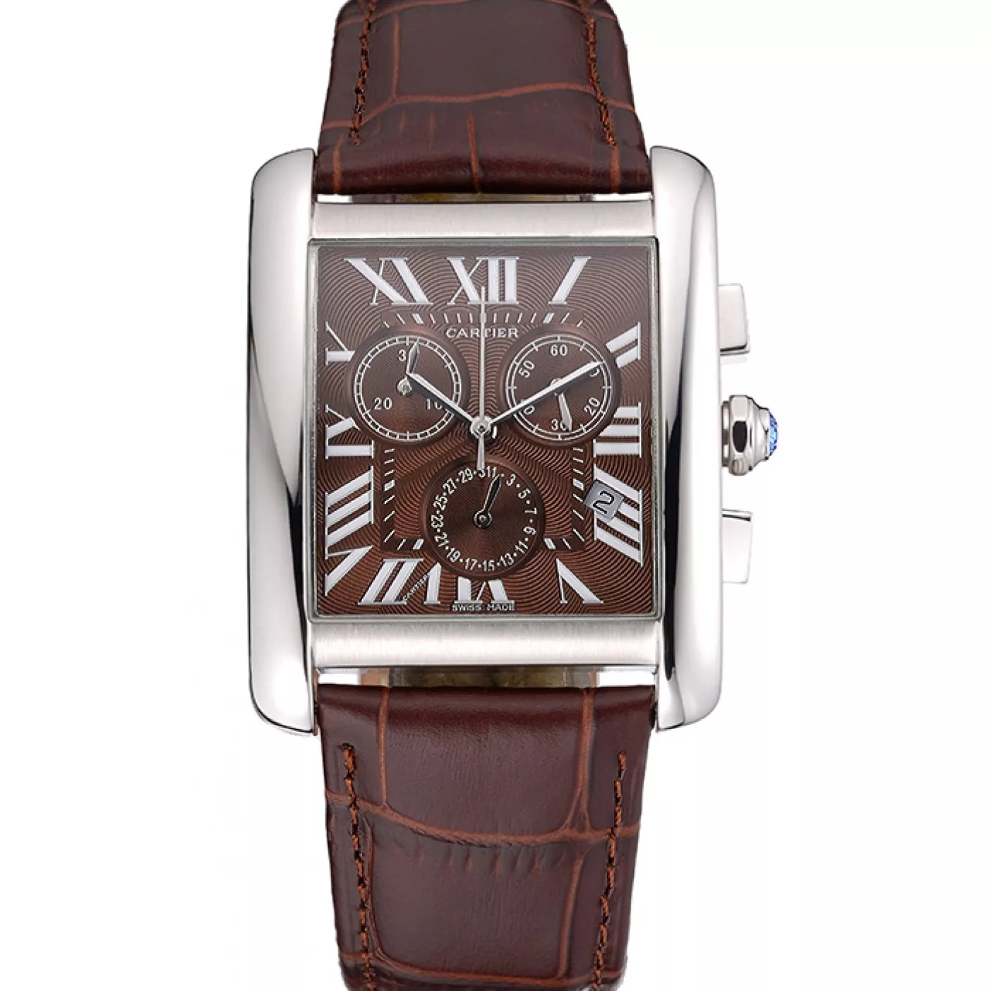 Best AAA Replica Sites Cartier Tank MC Brown Dial Stainless Steel Case Brown Leather Bracelet 622692 0202