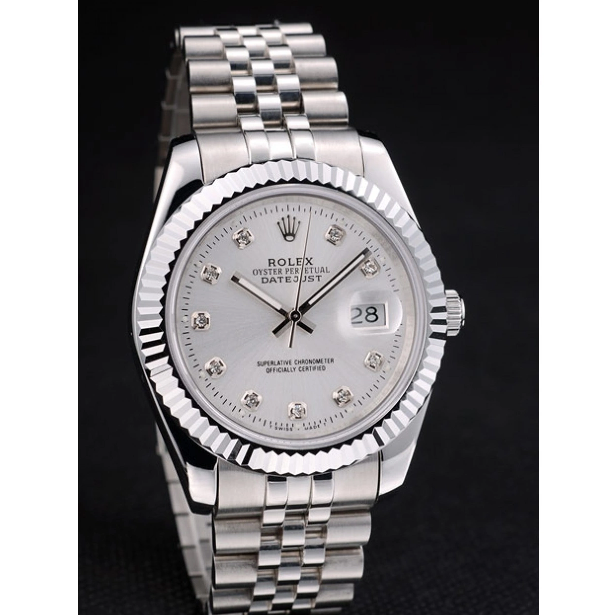 AAA Replica Watches 41977 Silver DateJust Steel Rolex Bezel Ribbed Dial Stainless 0218