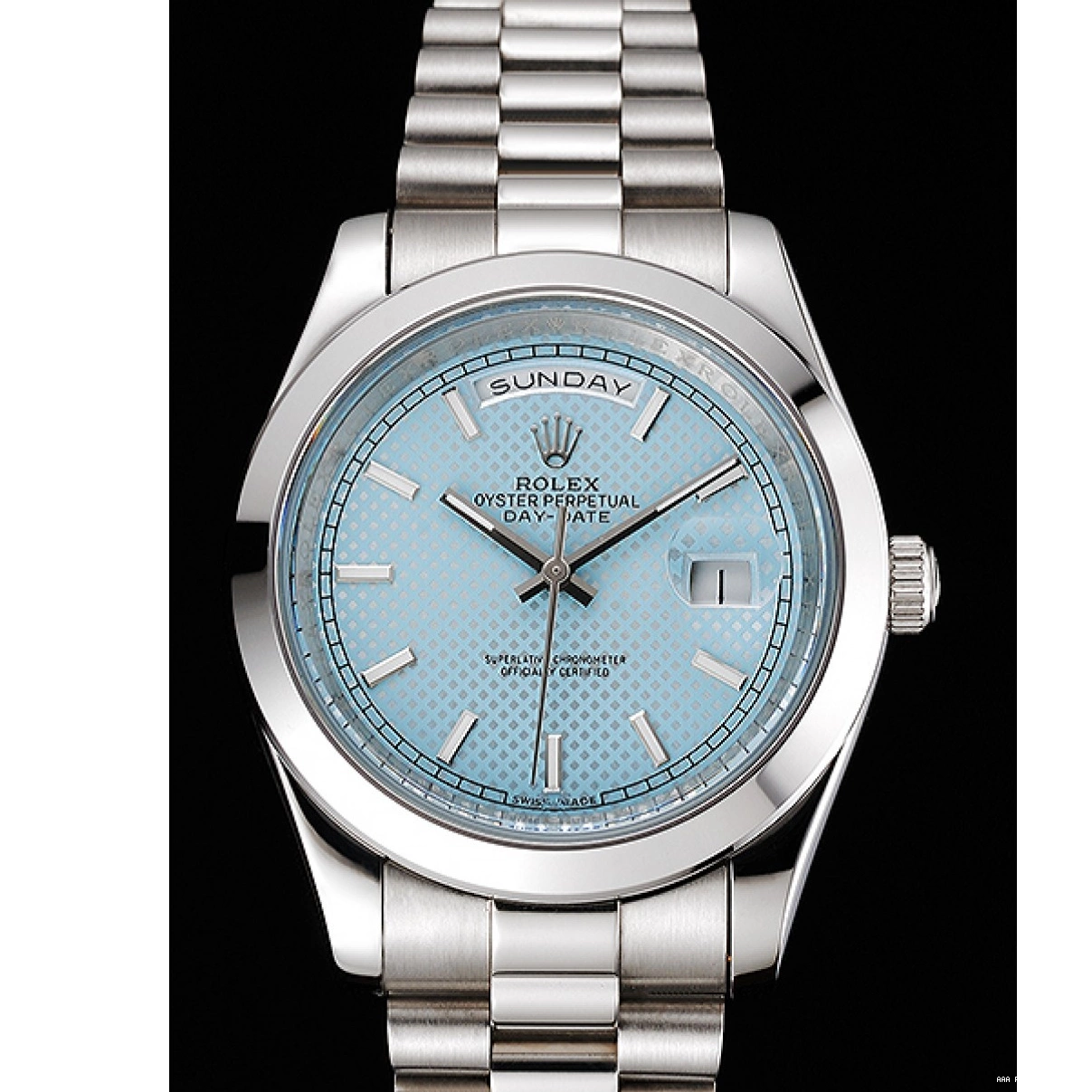 Best AAA Replica Sites Blue Dial Bracelet Rolex Stainless Steel Day Date Case And 40 Ice 0223