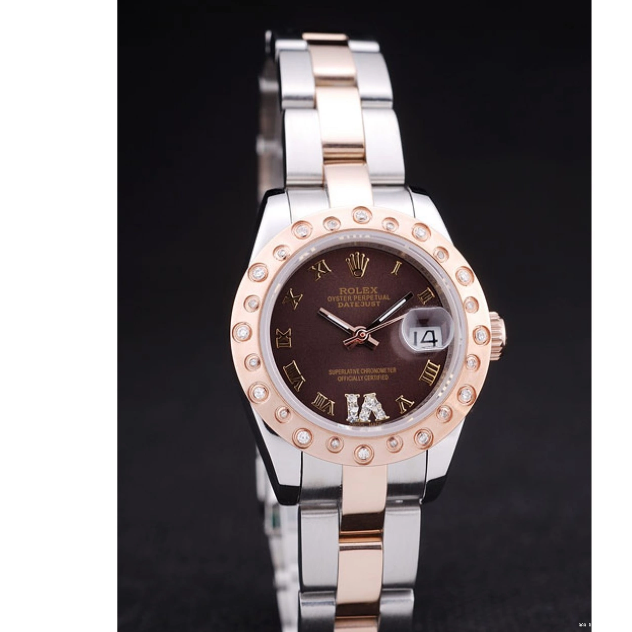 AAA Replica Watches Gold Dial Polished Datejust Rolex Rose Brown Bezel Diamonds 7475 0213