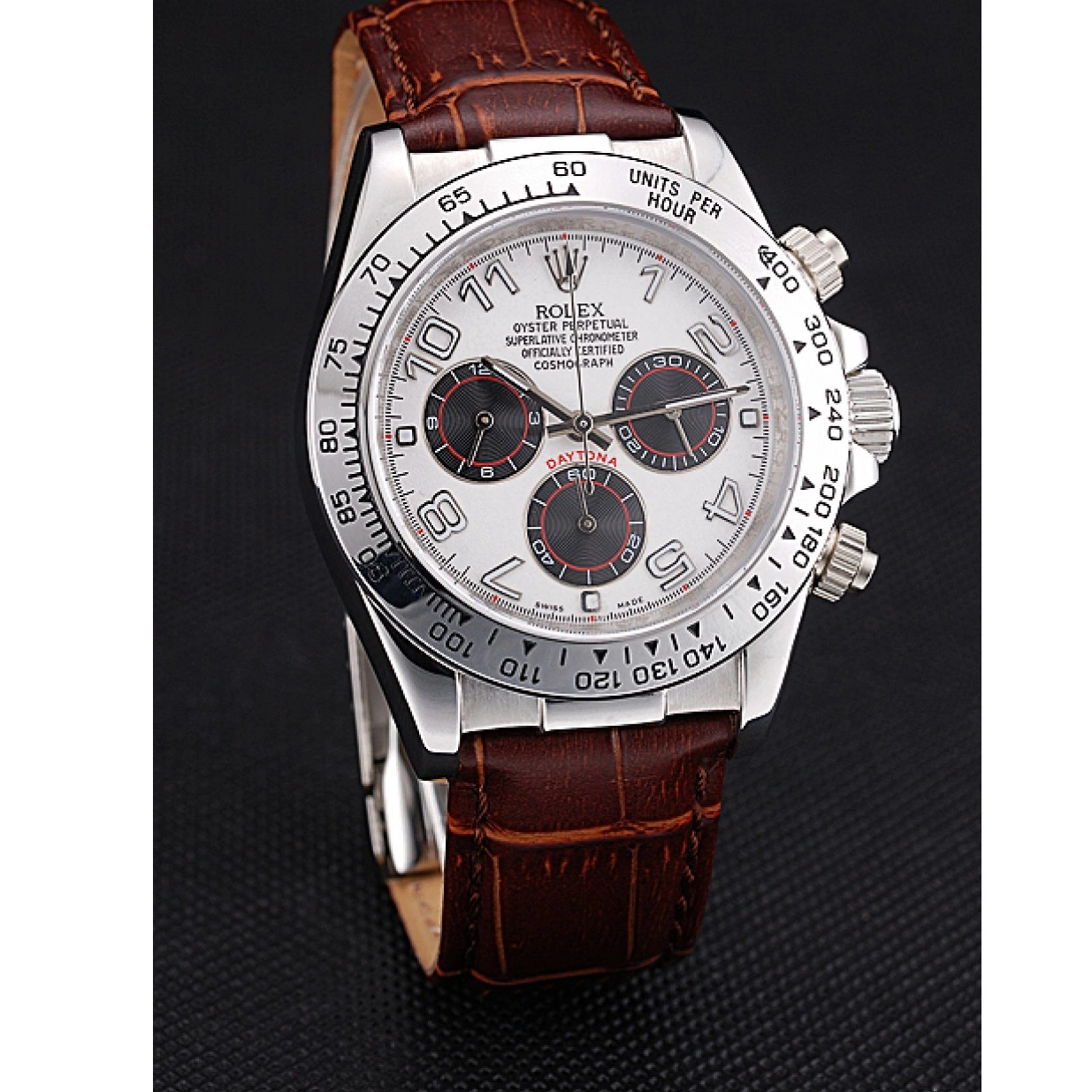 Good Copy Rolex Watches Leather Brown White Strap Daytona Rolex Case Steel Dial Stainless 0222