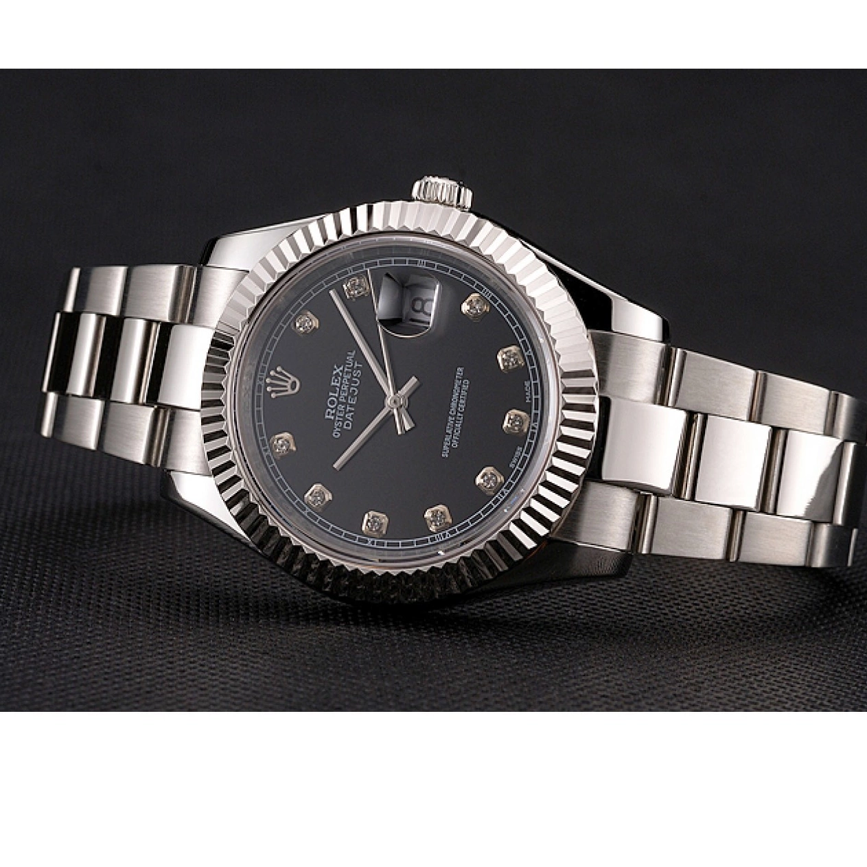 Good Copy Rolex Watches Rolex Swiss Dimond Hour And Marks Case Stainless Datejust Bracelet Steel Dial Black 0220