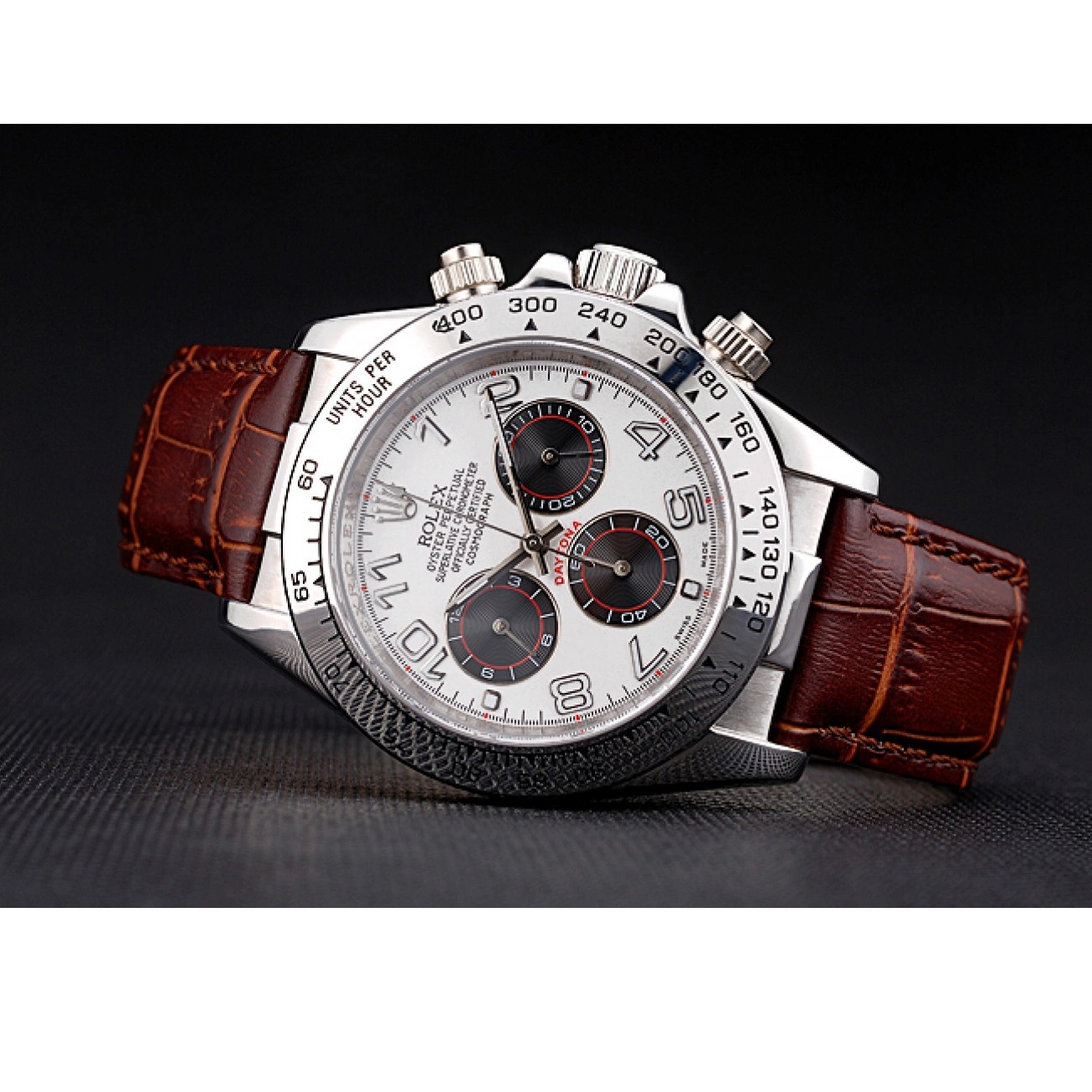 Good Copy Rolex Watches Leather Brown White Strap Daytona Rolex Case Steel Dial Stainless 0222