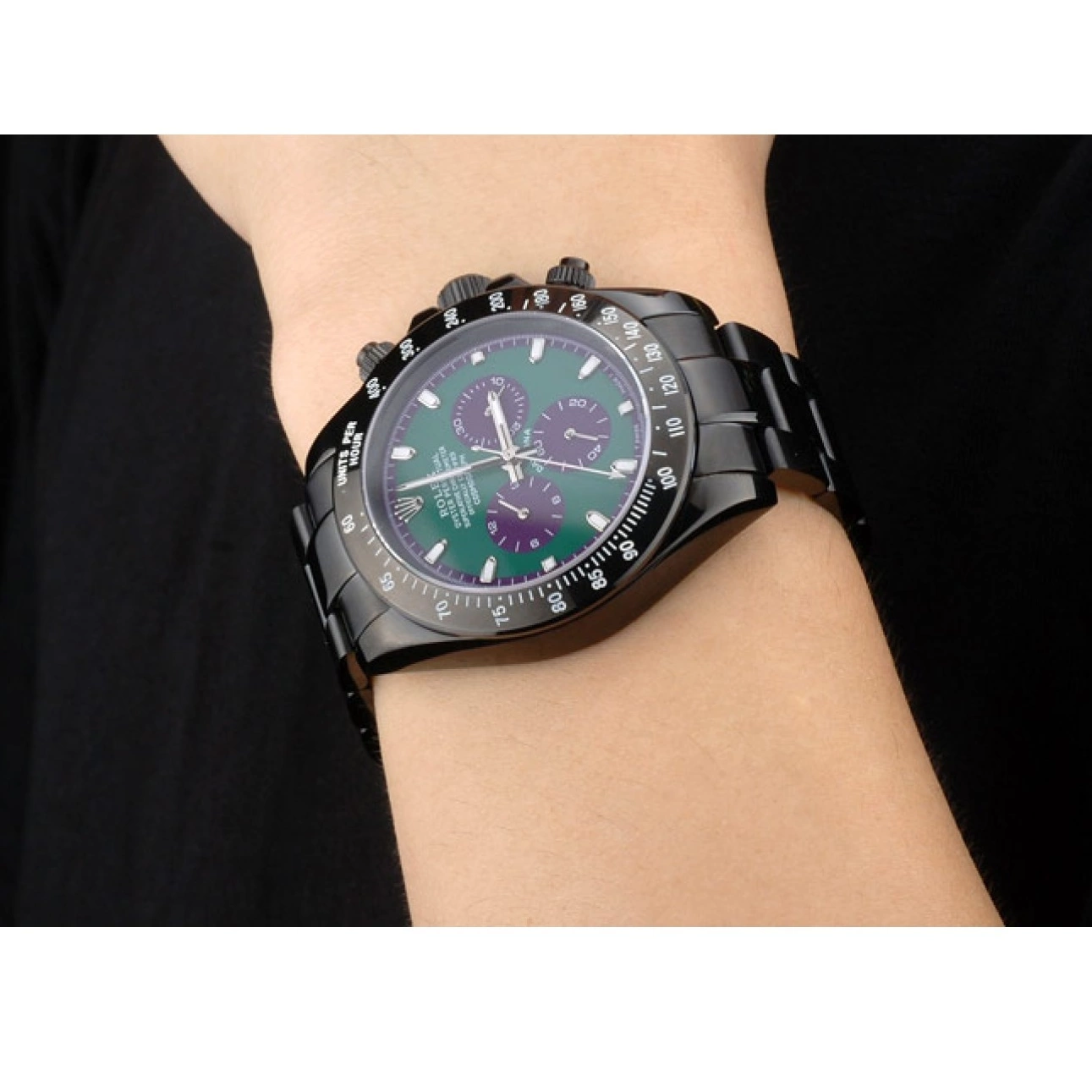 AAA Replica Watches Black Stainless Dial Daytona Ion Strap Steel 80246 Green Plated Tachymeter Rolex Black 0223