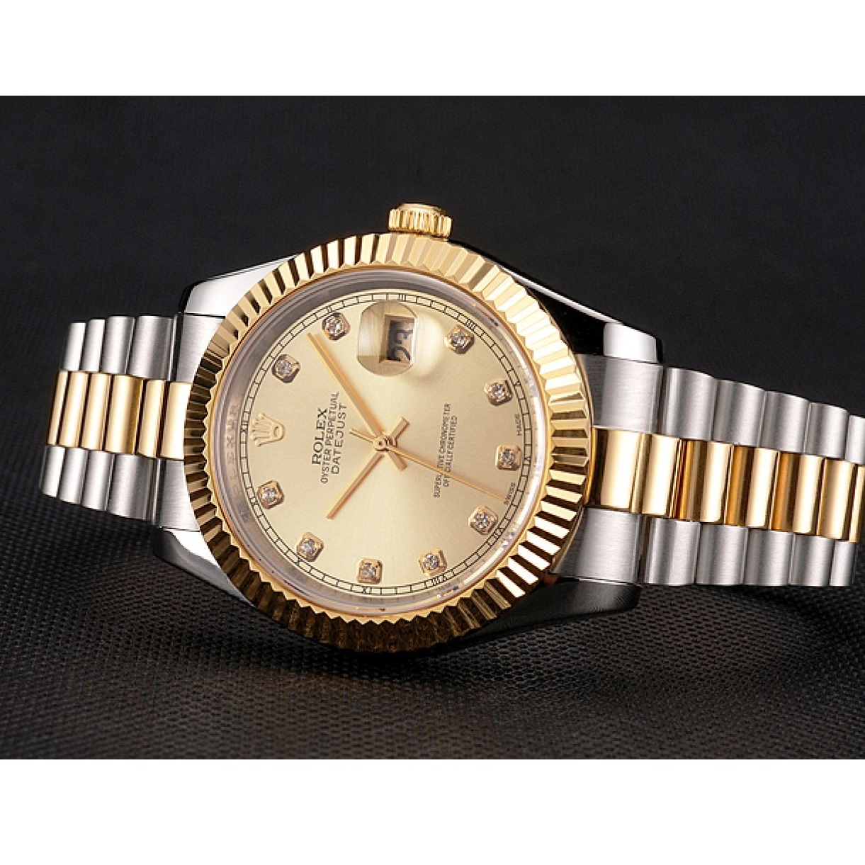 AAA Replica Watches Datejust Swiss Tone Bracelet Gold Dial Case Two Stainless Rolex Steel And Bezel 0219