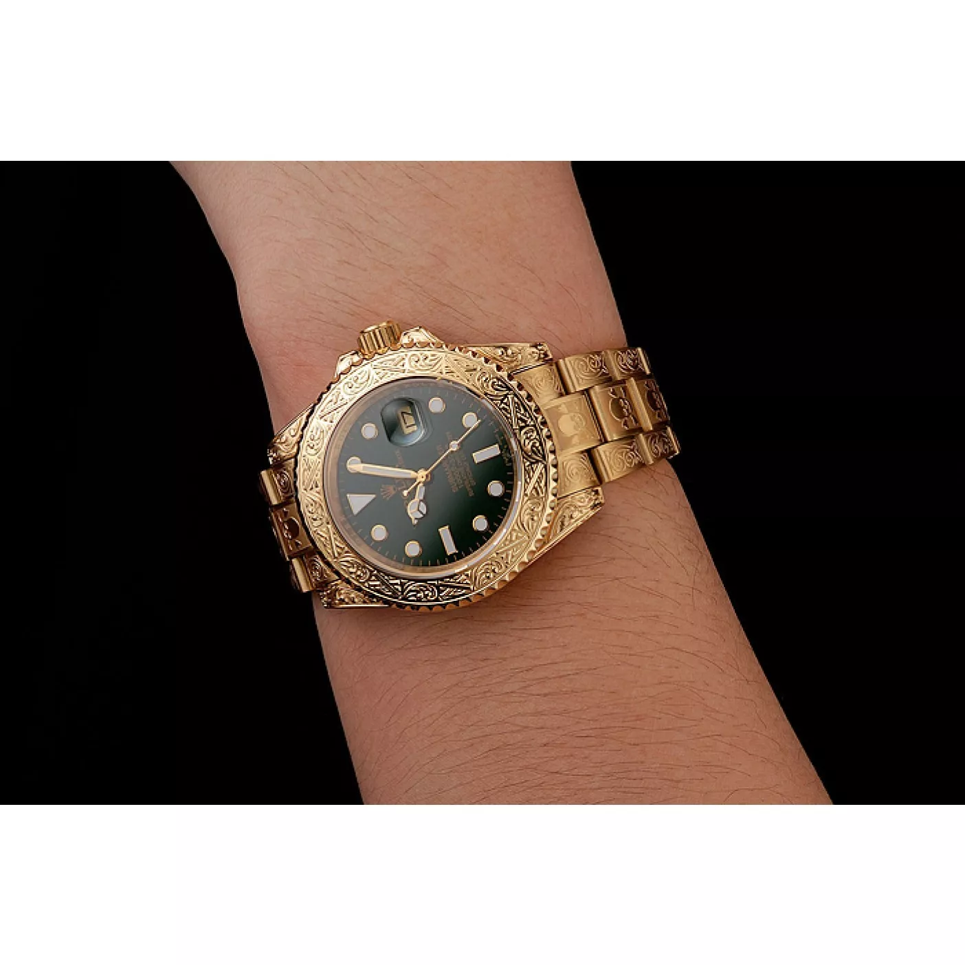 AAA Replica Watches Swiss Rolex Submariner Skull Limited Edition Green Dial Gold Case And Bracelet 1454088 0203