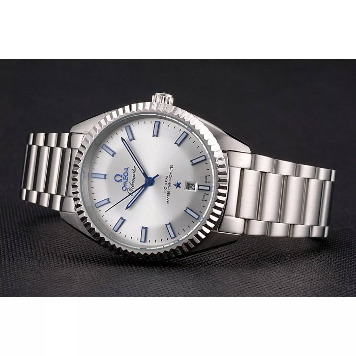 Good Copy Rolex Watches Omega Globemaster Silver Dial Blue Hands Stainless Steel Case And Bracelet 0206