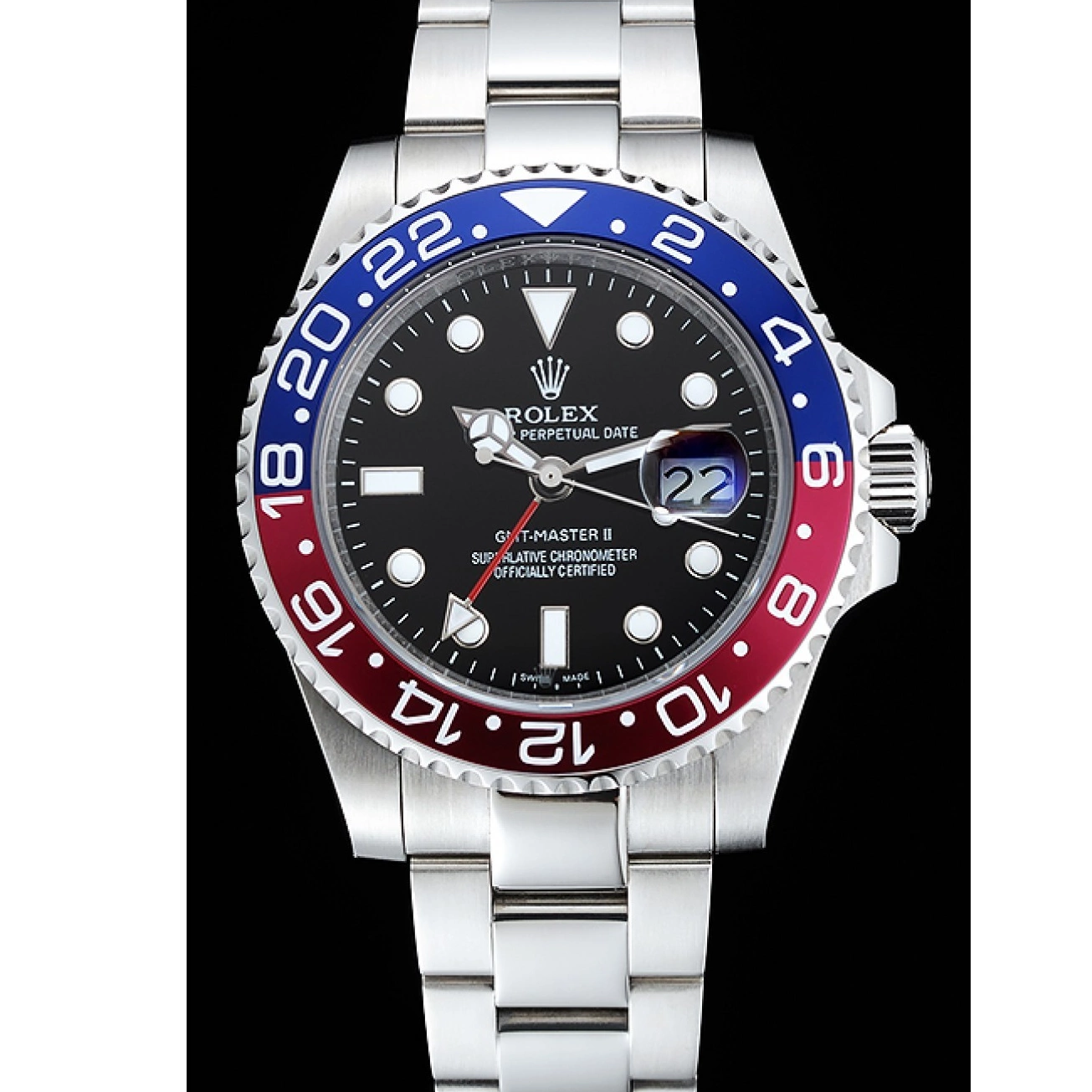 Best AAA Replica Sites Master Rolex Red Rose Dial Black Bezel II Blue Watch GMT 0218