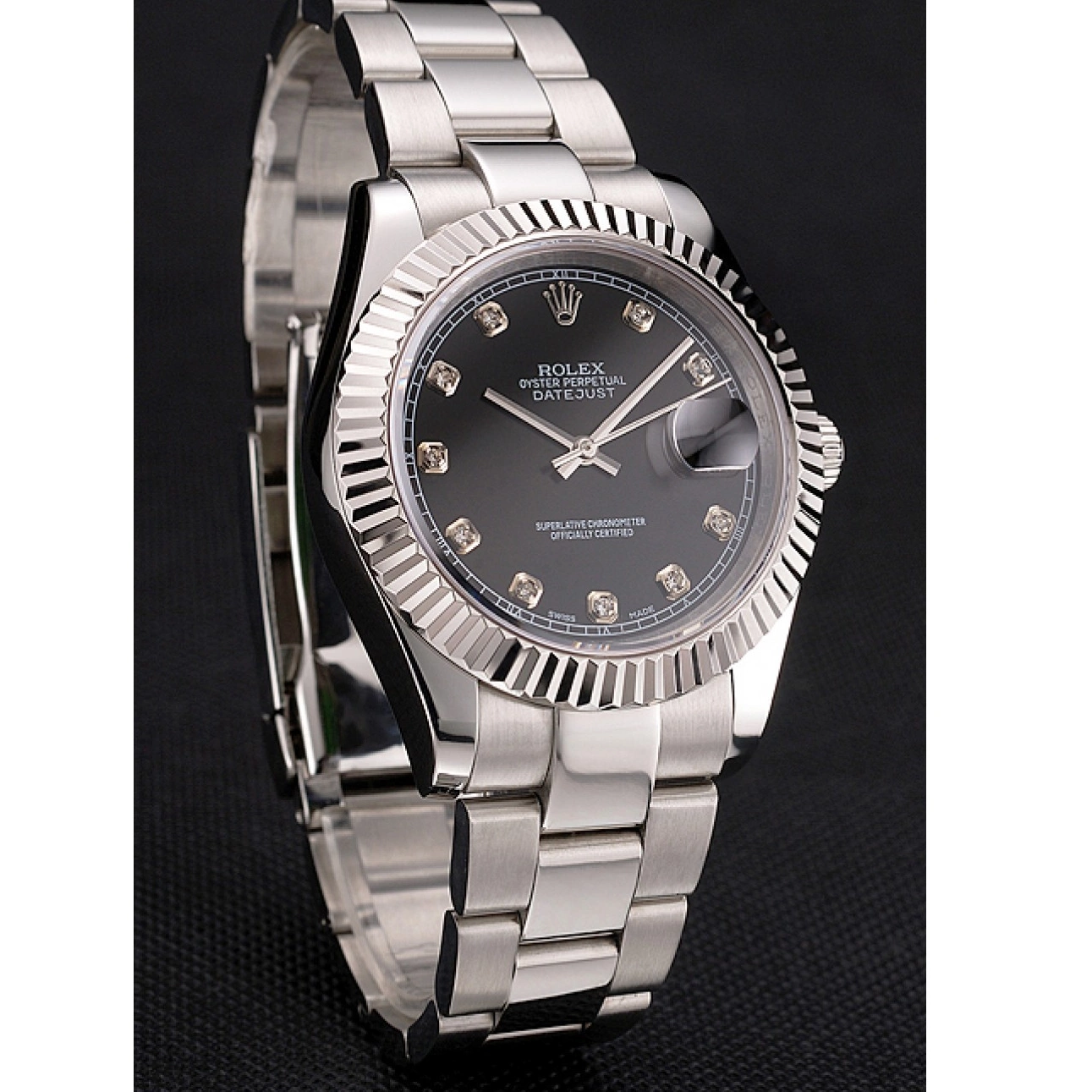 Good Copy Rolex Watches Rolex Swiss Dimond Hour And Marks Case Stainless Datejust Bracelet Steel Dial Black 0220