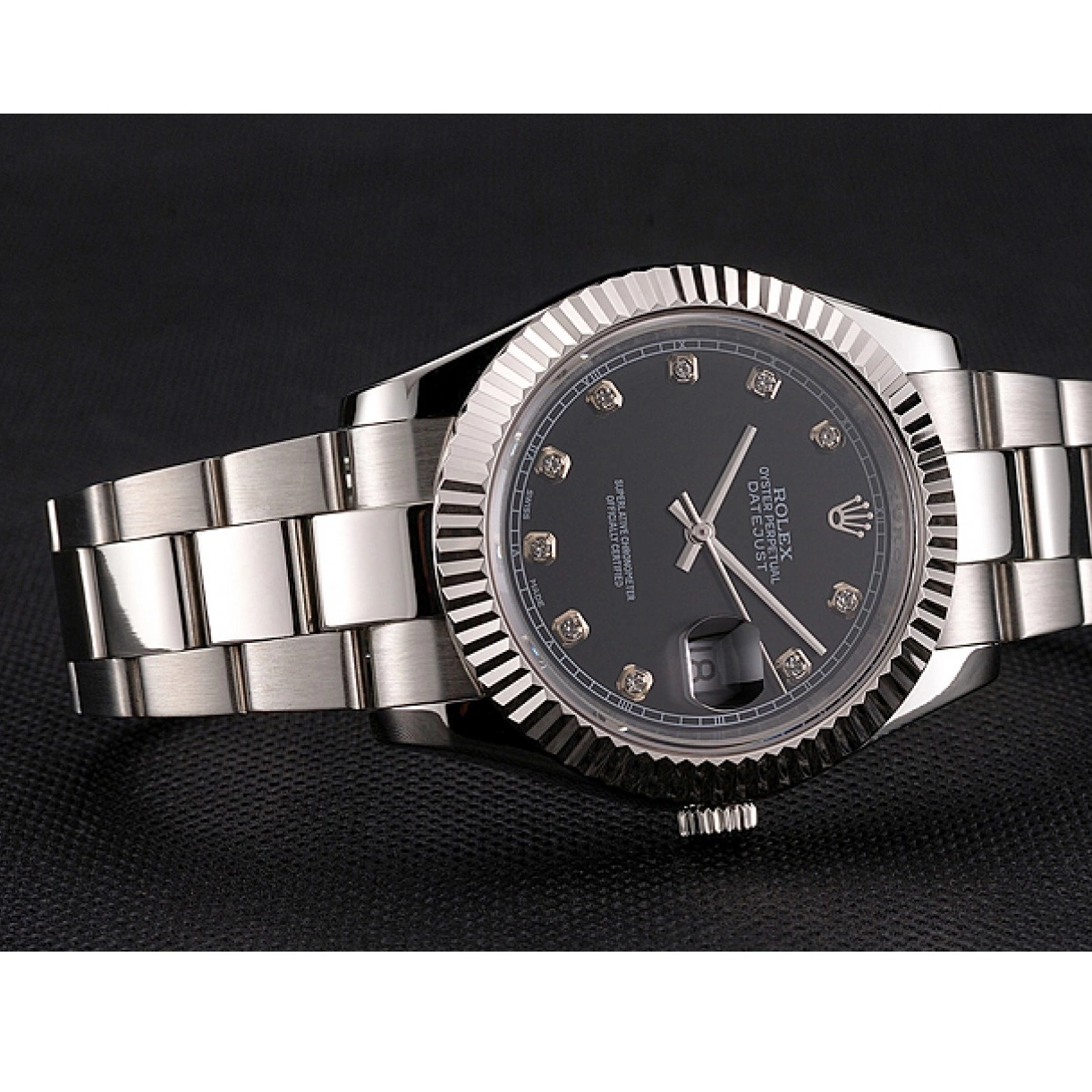 Good Copy Rolex Watches Rolex Swiss Dimond Hour And Marks Case Stainless Datejust Bracelet Steel Dial Black 0220