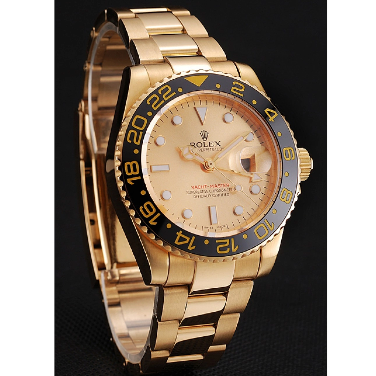 Good Copy Rolex Watches And Rolex Case Master Gold GMT Dial 1453749 Bracelet Swiss II Black Gold Bezel 0220