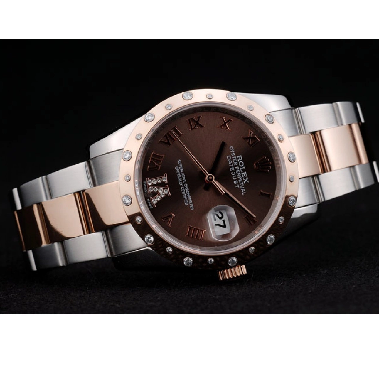 Good Copy Rolex Watches Dial 41994 DateJust Rolex Brushed Steel Brown Case Stainless Diamond Plated 0210