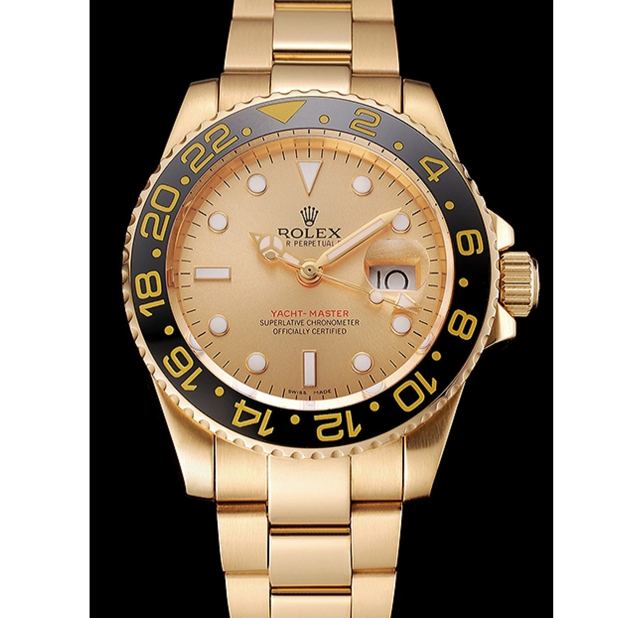 Good Copy Rolex Watches And Rolex Case Master Gold GMT Dial 1453749 Bracelet Swiss II Black Gold Bezel 0220