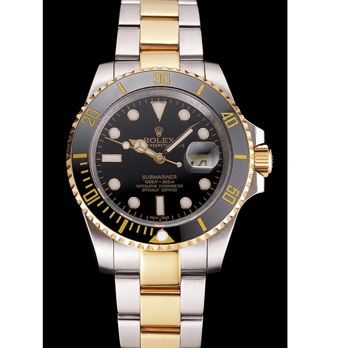 Good Copy Rolex Watches Bezel And Steel Two Black Bracelet Tone Swiss Dial Submariner Rolex Gold 0214