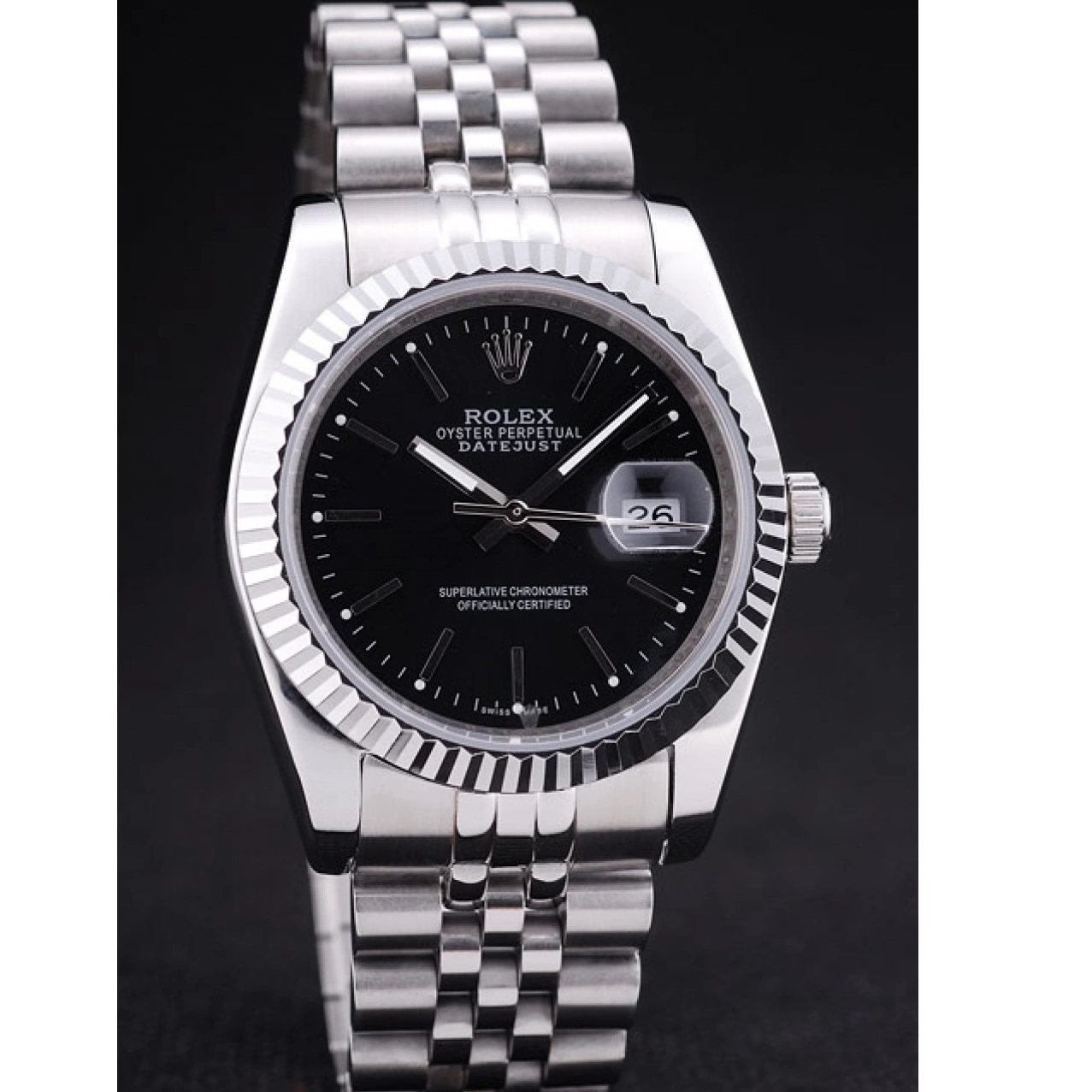 AAA Replica Watches Bezel Black Diamonds Ribbed 7456 Datejust Dial Rolex 0210