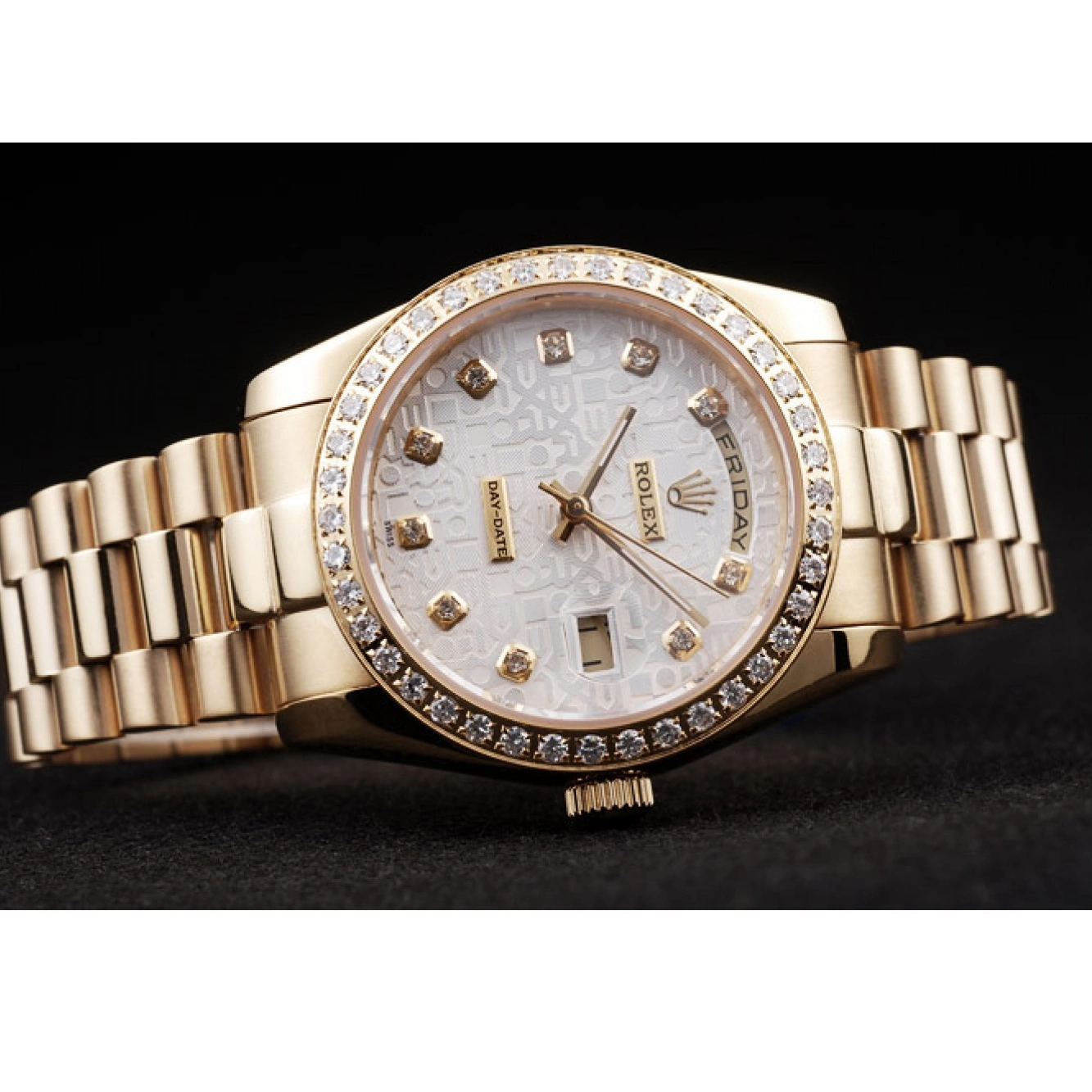 Best AAA Replica Sites Plated 18k Rolex Dial Steel Day-Date Stainless White Gold Yellow 0218