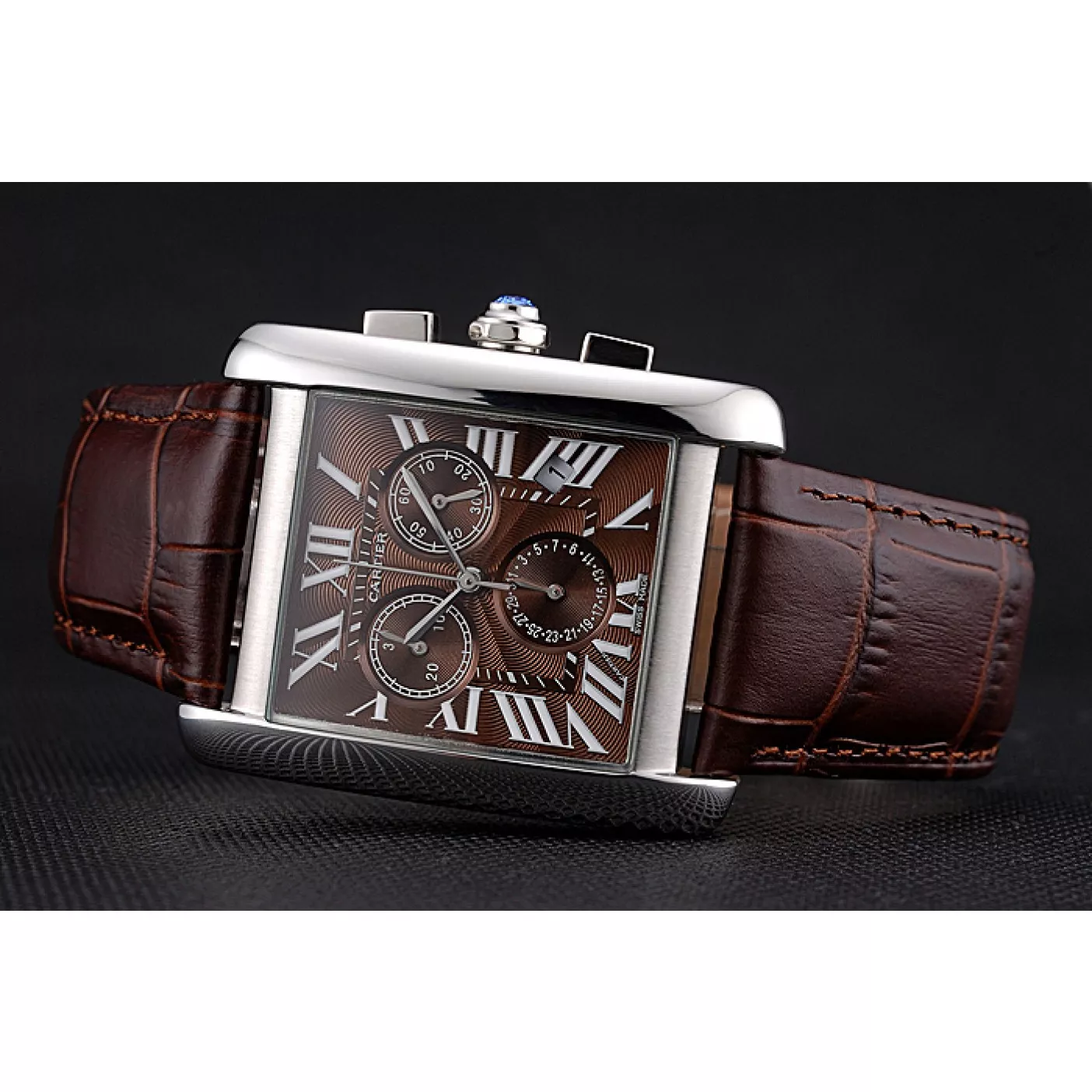 Best AAA Replica Sites Cartier Tank MC Brown Dial Stainless Steel Case Brown Leather Bracelet 622692 0202